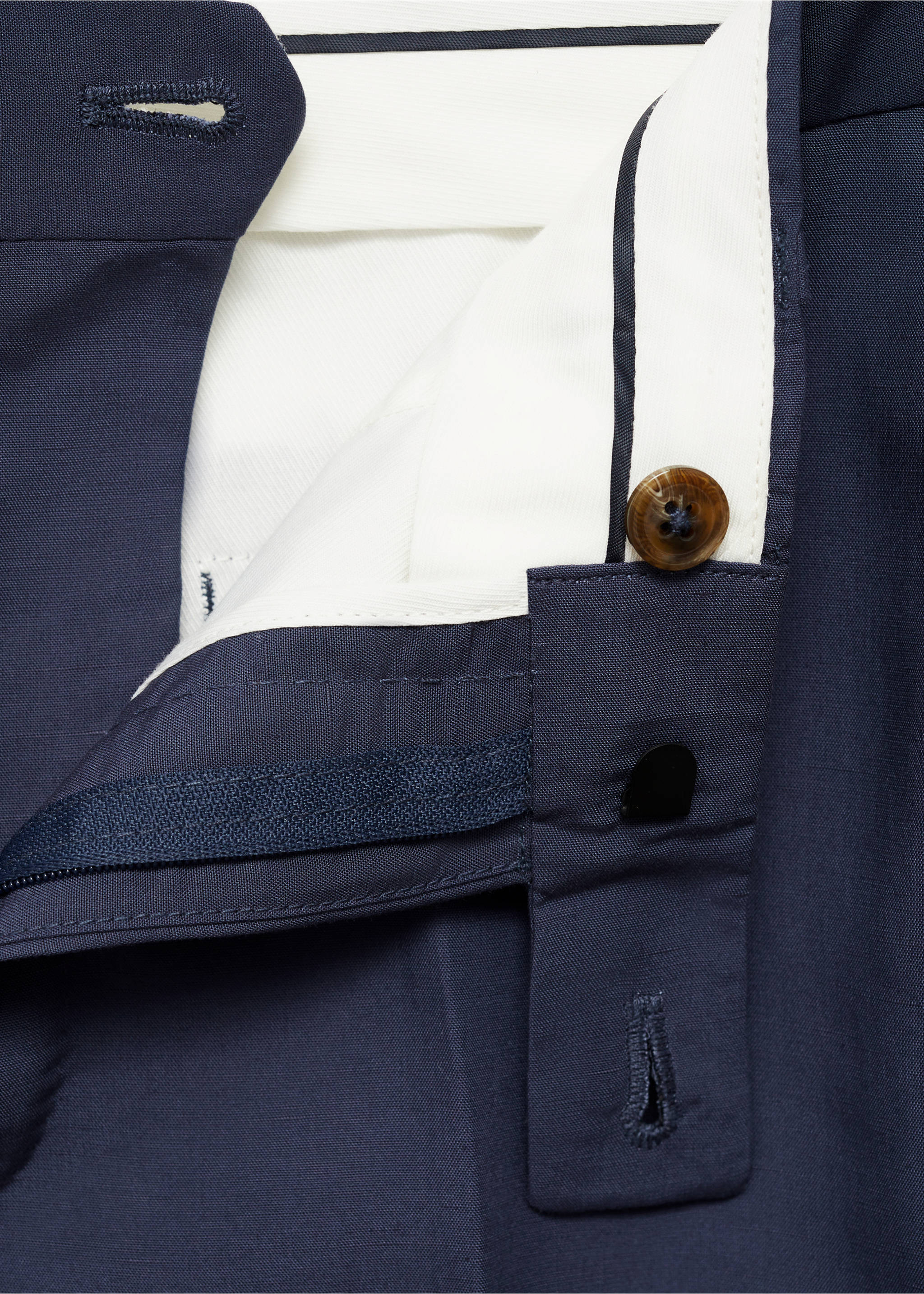Stretch-fabric slim-fit suit trousers - Details of the article 8, Blue. Ref: 77000592-00.