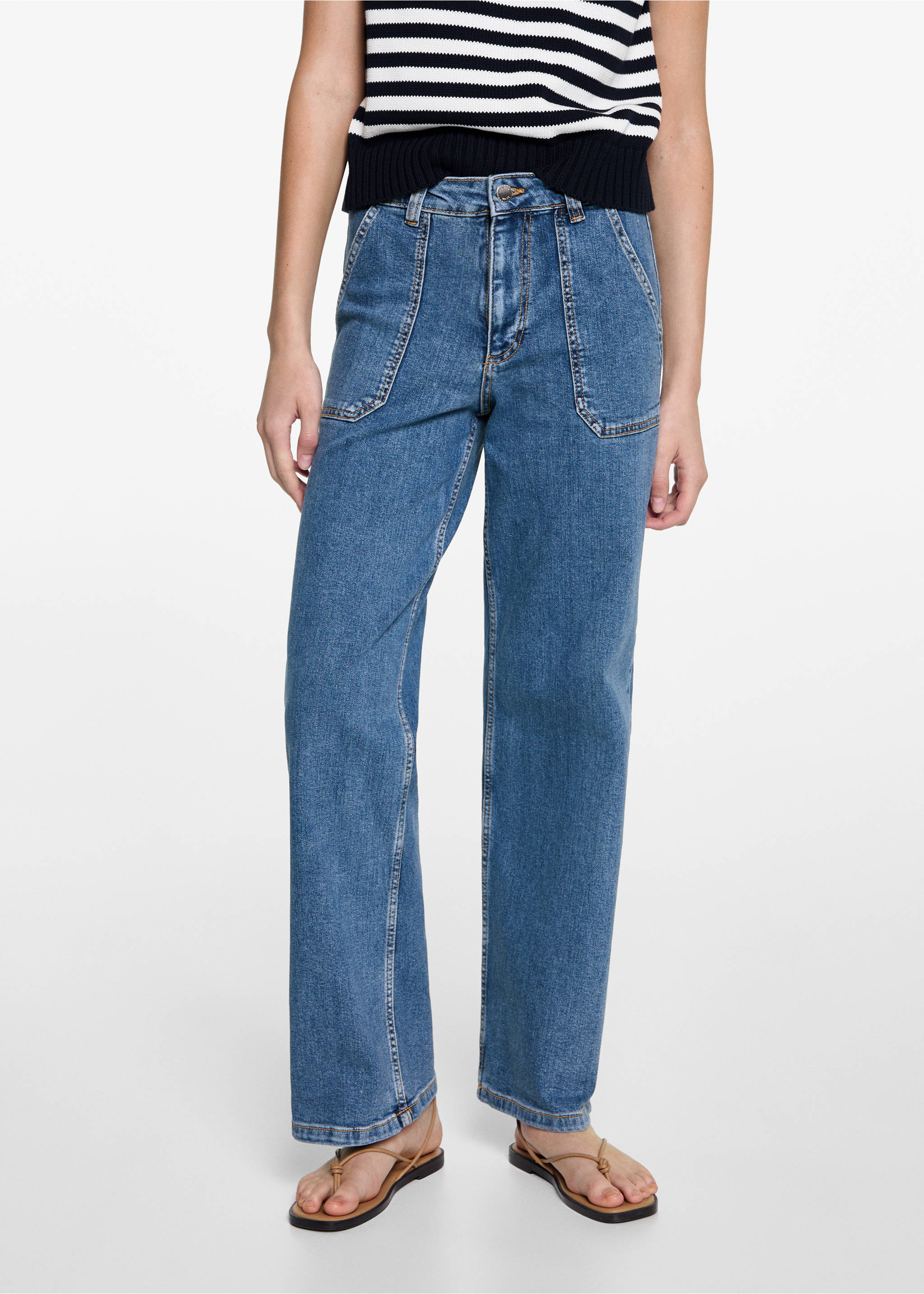 Culotte jeans with pockets - Details of the article 6, Medium Blue. Ref: 77000615-00.