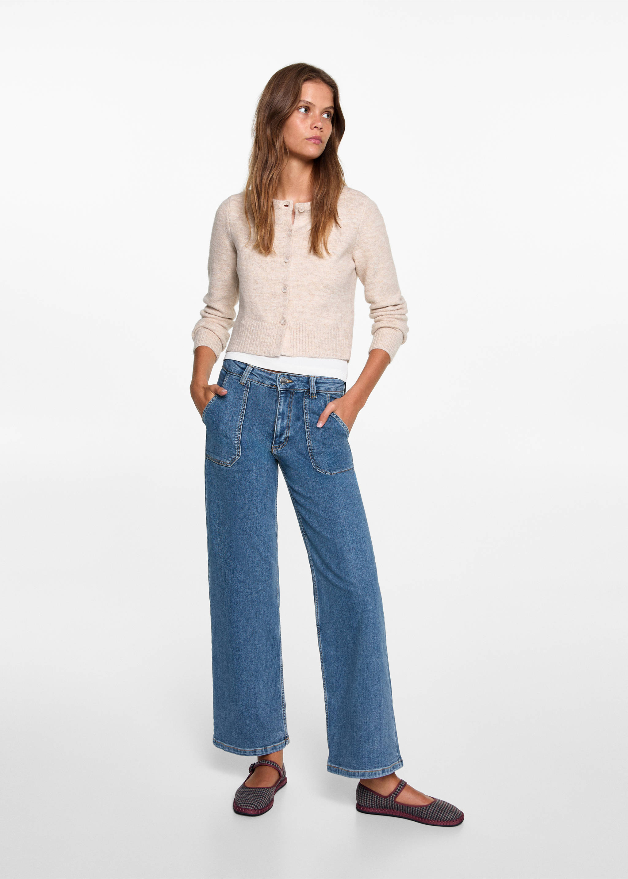 Culotte jeans with pockets - Details of the article 2, Medium Blue. Ref: 77000615-00.