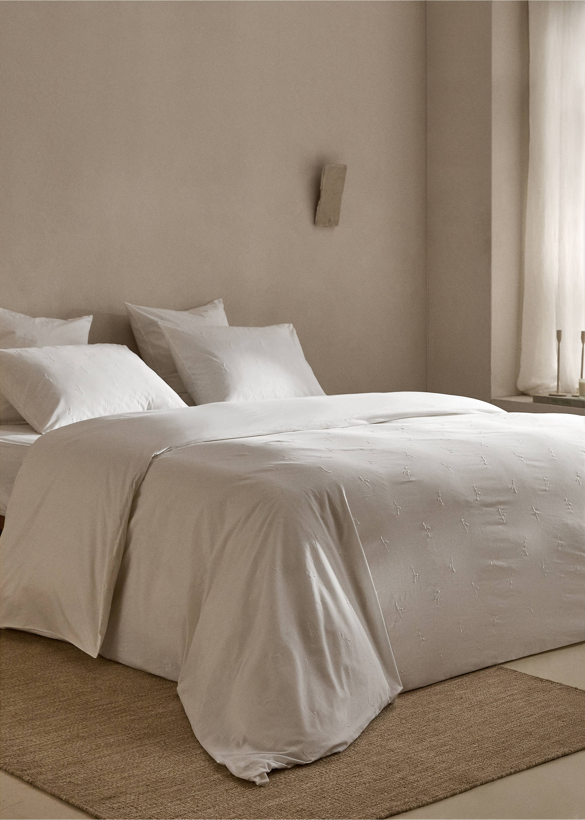 Baumwoll-Bettbezug mit Blumenstickerei für 90 cm Bett - Allgemeine Ansicht, Weiß. Ref: 77000621-00.
