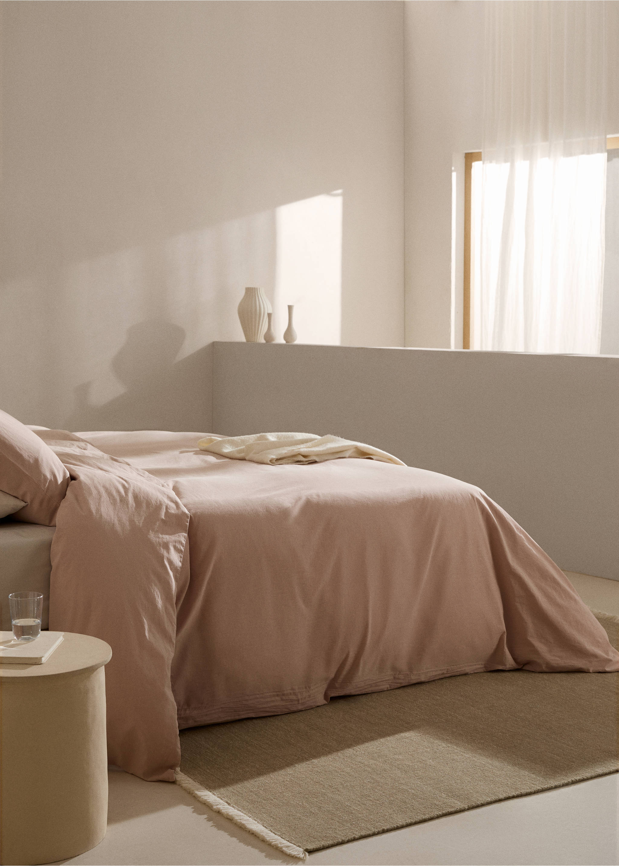 Washed cotton duvet cover for king bed - General plane, Light Pink. Ref: 77000630-00.