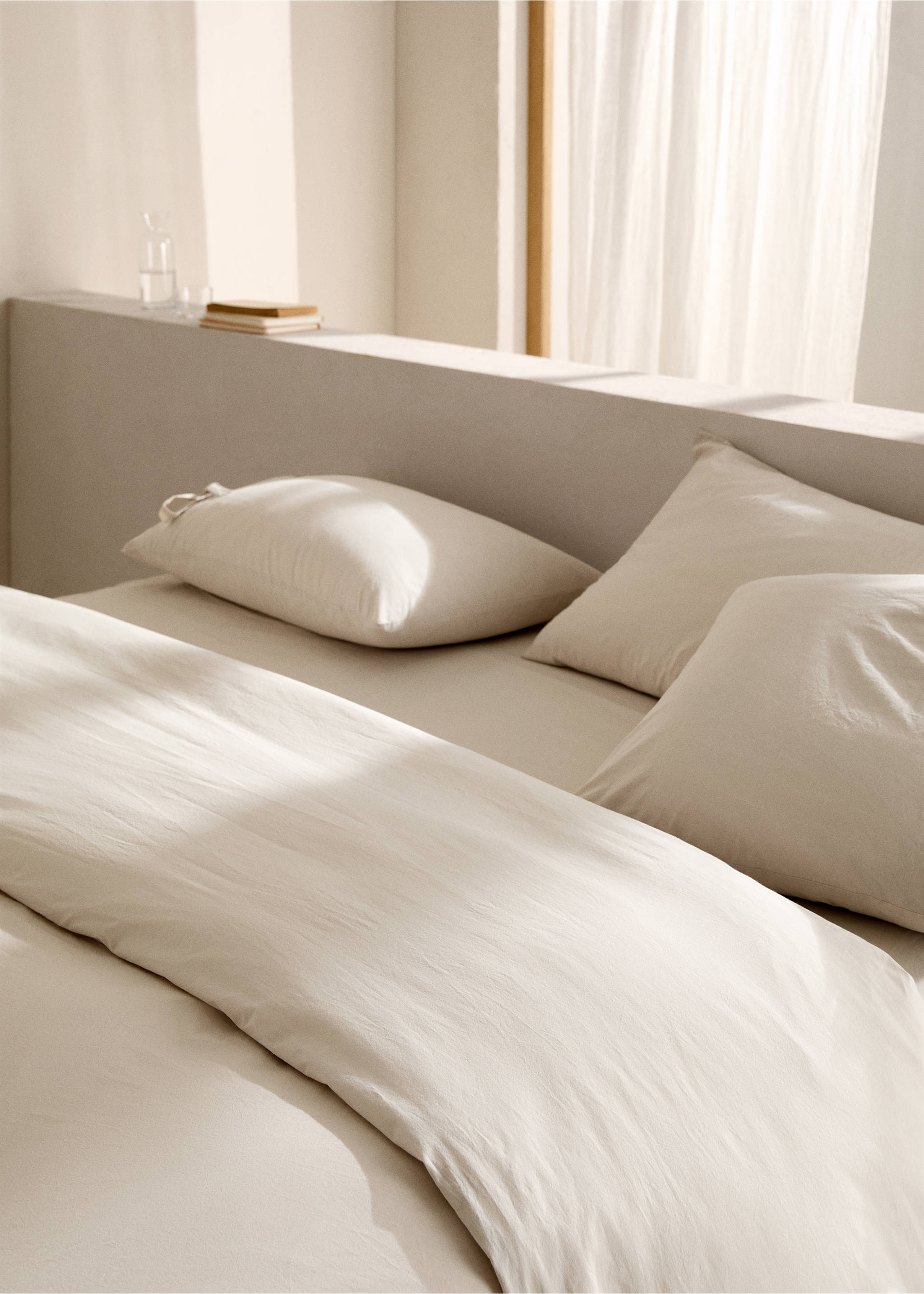 Bettbezug aus gewaschener Baumwolle für 135 cm Bett - Detail des Artikels 8, Sandfarben. Ref: 77000632-00.