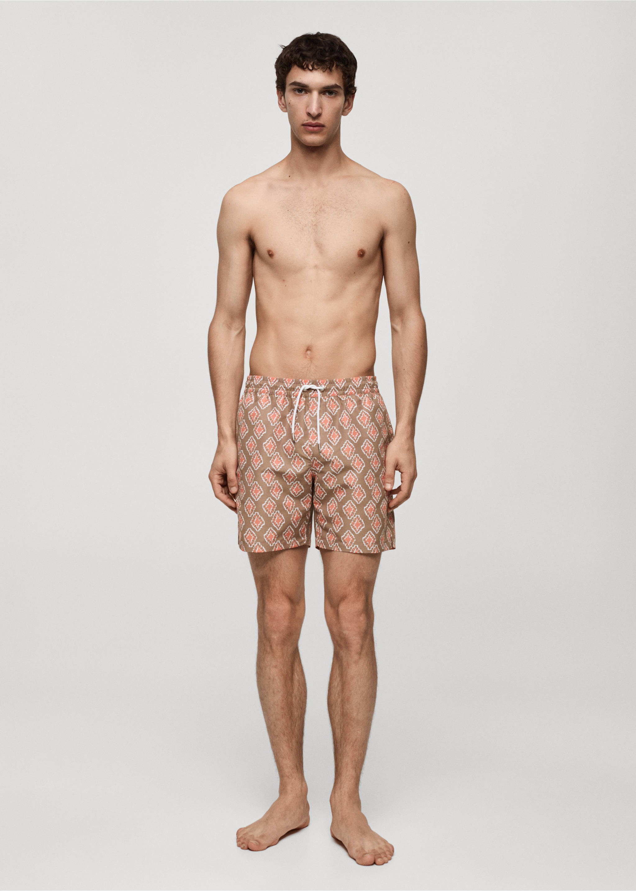 Banyador estampat geomètric - Pla general, Taronja pastel. Ref: 77000647-00.