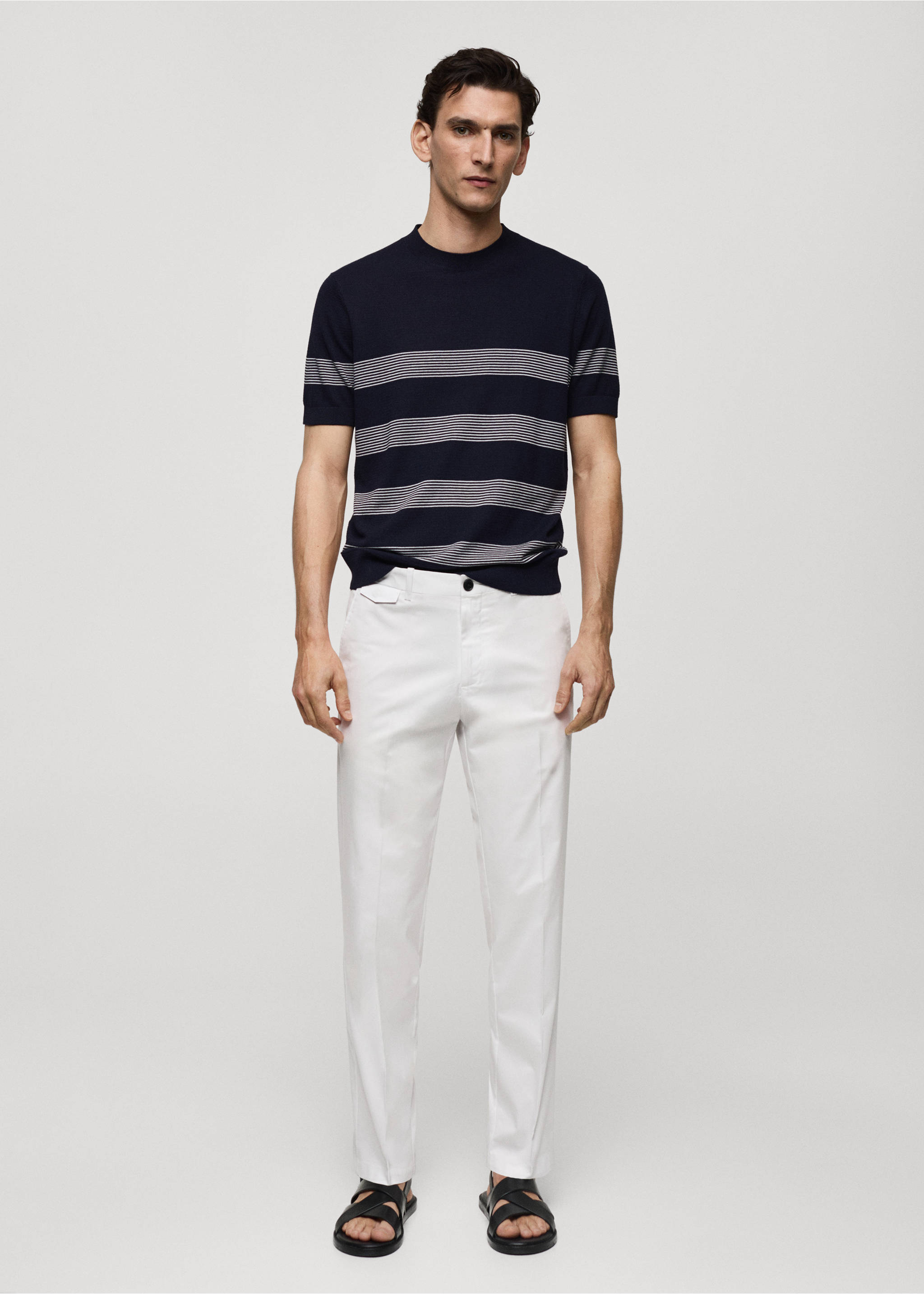 Regular Fit-Baumwollhose mit Struktur - Allgemeine Ansicht, Cremeweiß. Ref: 77001010-00.