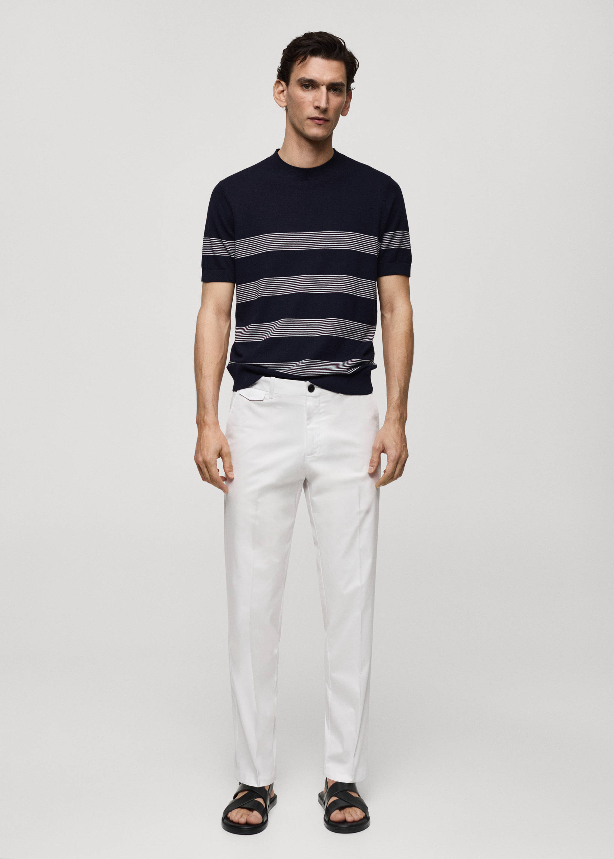 Regular fit structure cotton trousers - General plane