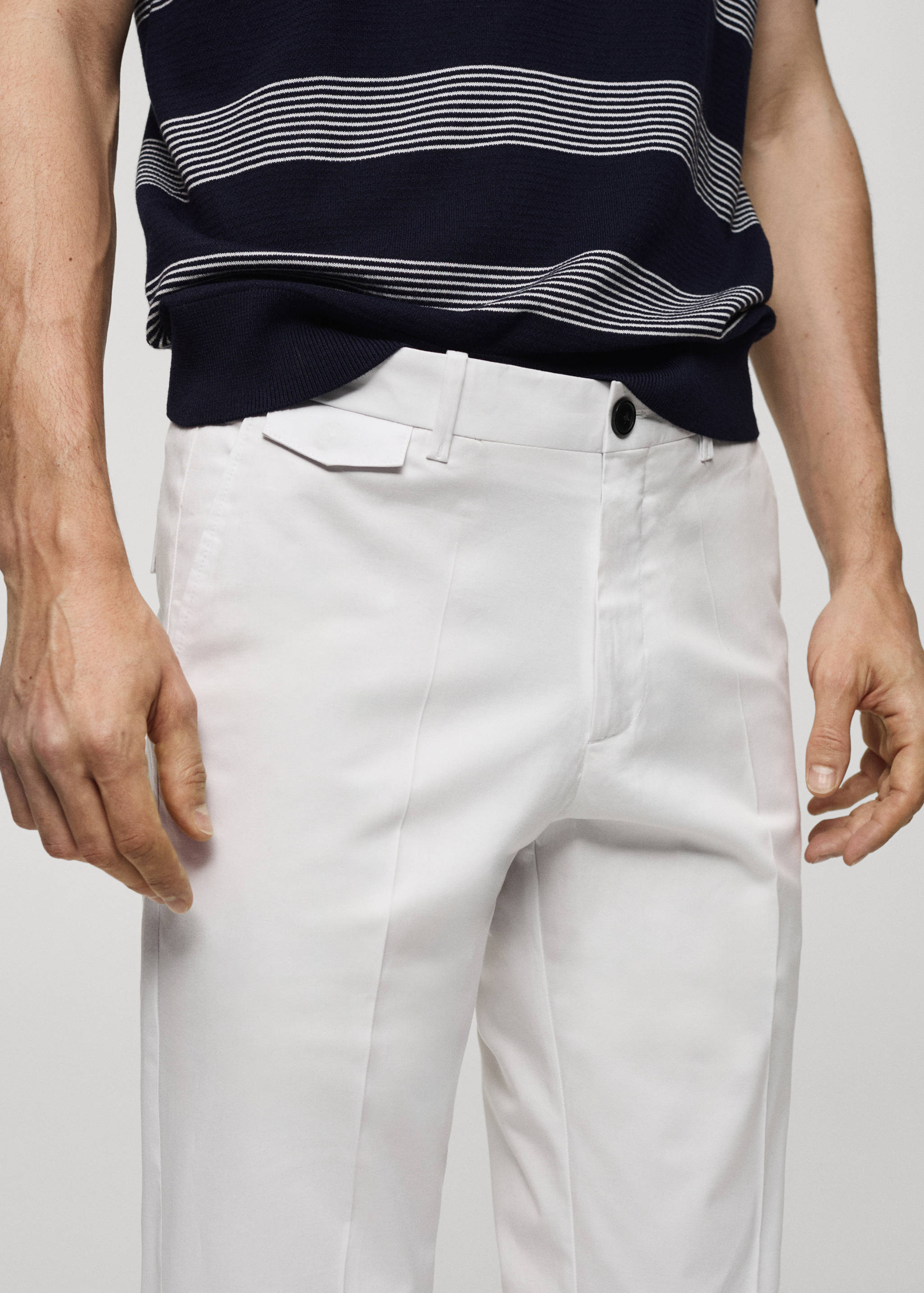 Regular fit structure cotton trousers - Details of the article 1