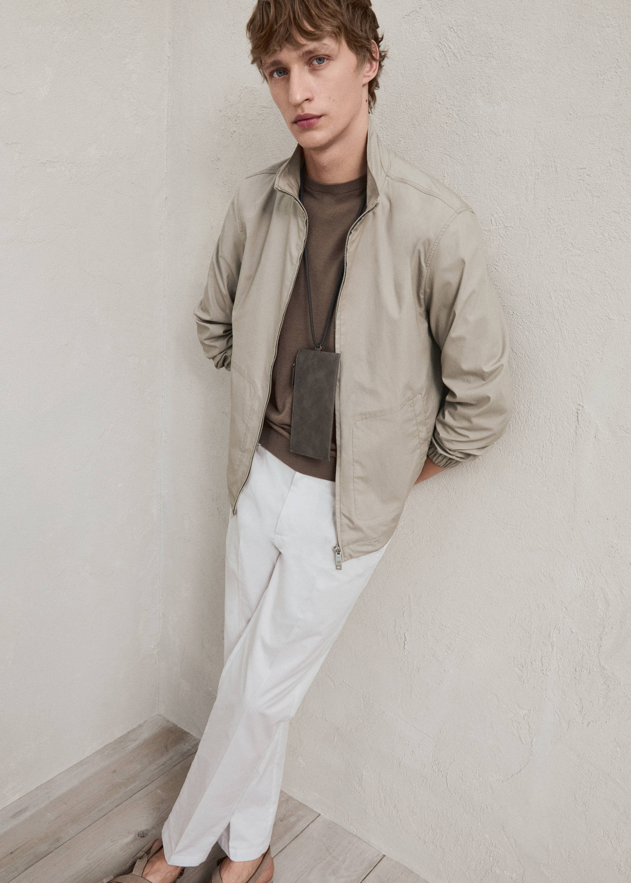 Regular fit structure cotton trousers - Details of the article 5