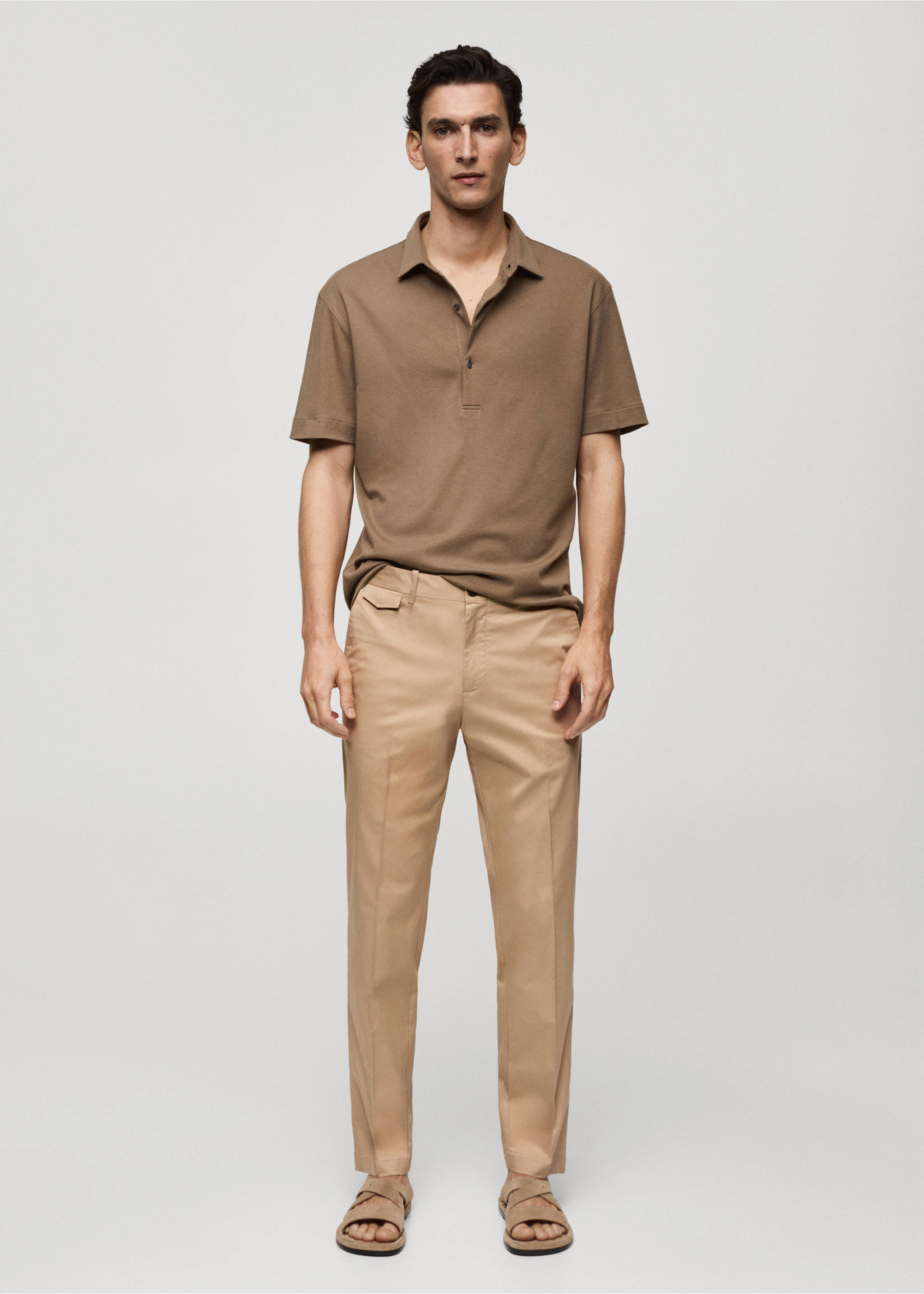 Regular fit structure cotton trousers - General plane, Beige. Ref: 77001010-00.