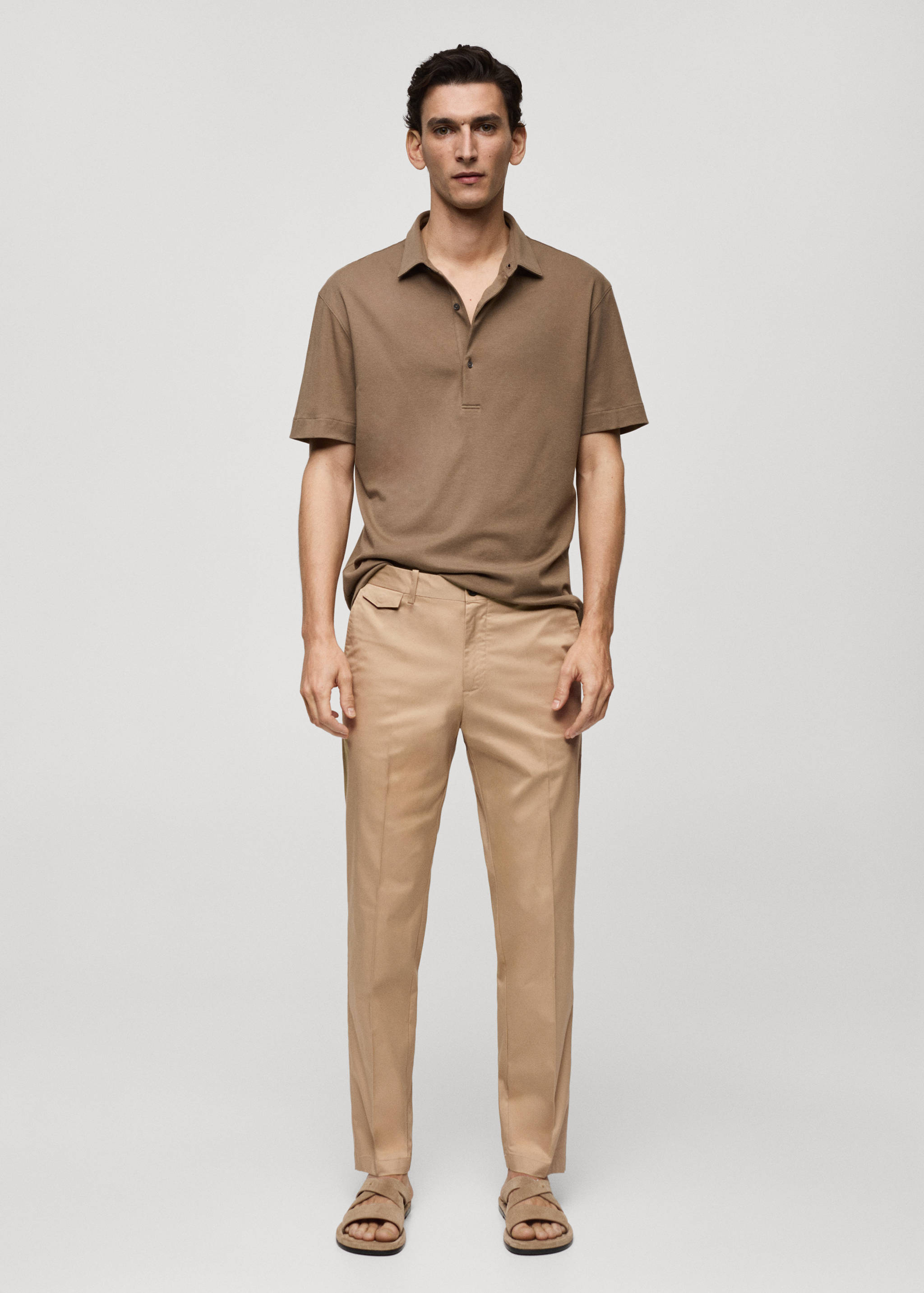 Regular fit structure cotton trousers - General plane