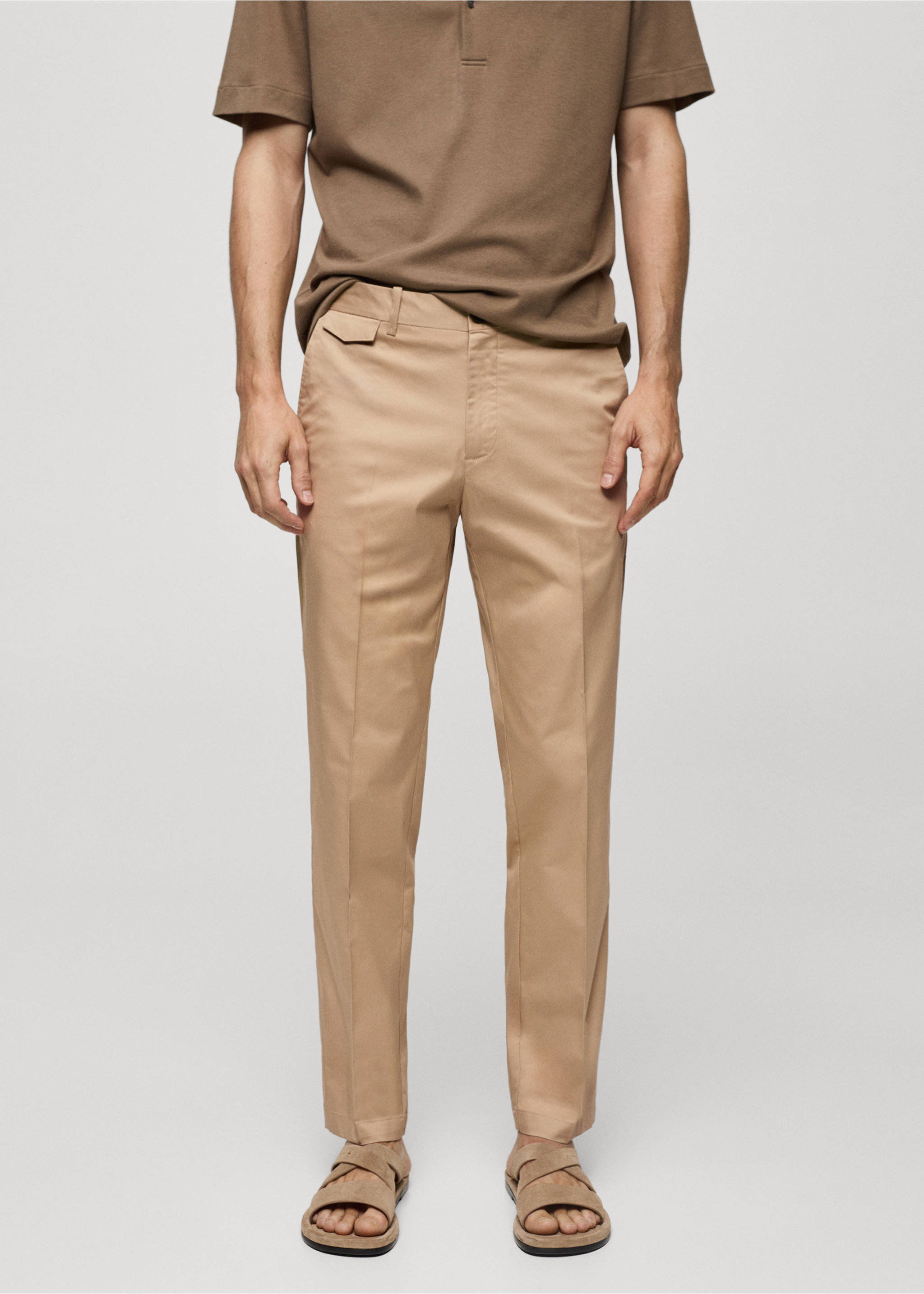Regular fit structure cotton trousers - Medium plane, Beige. Ref: 77001010-00.