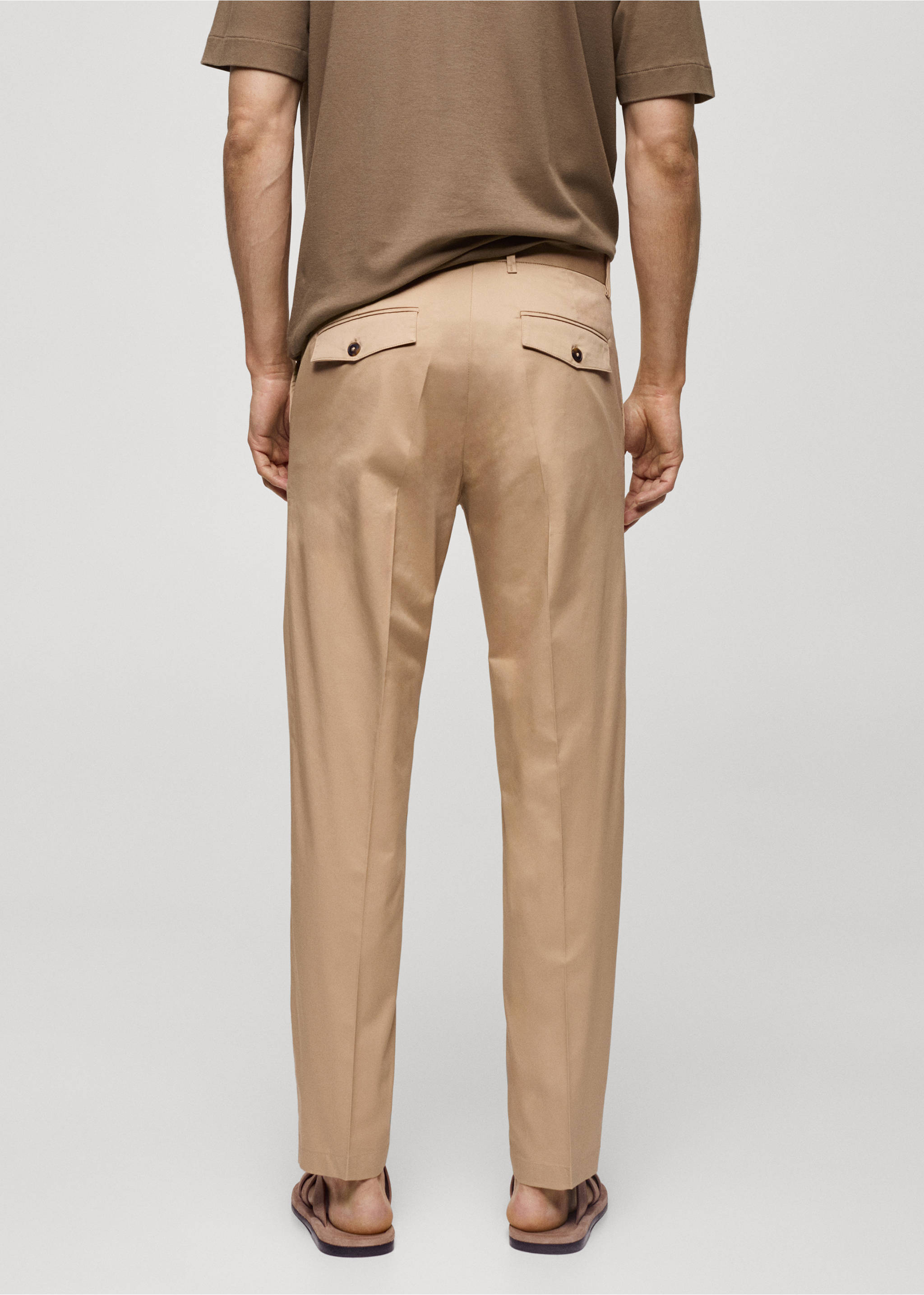 Regular fit structure cotton trousers - Reverse of the article, Beige. Ref: 77001010-00.