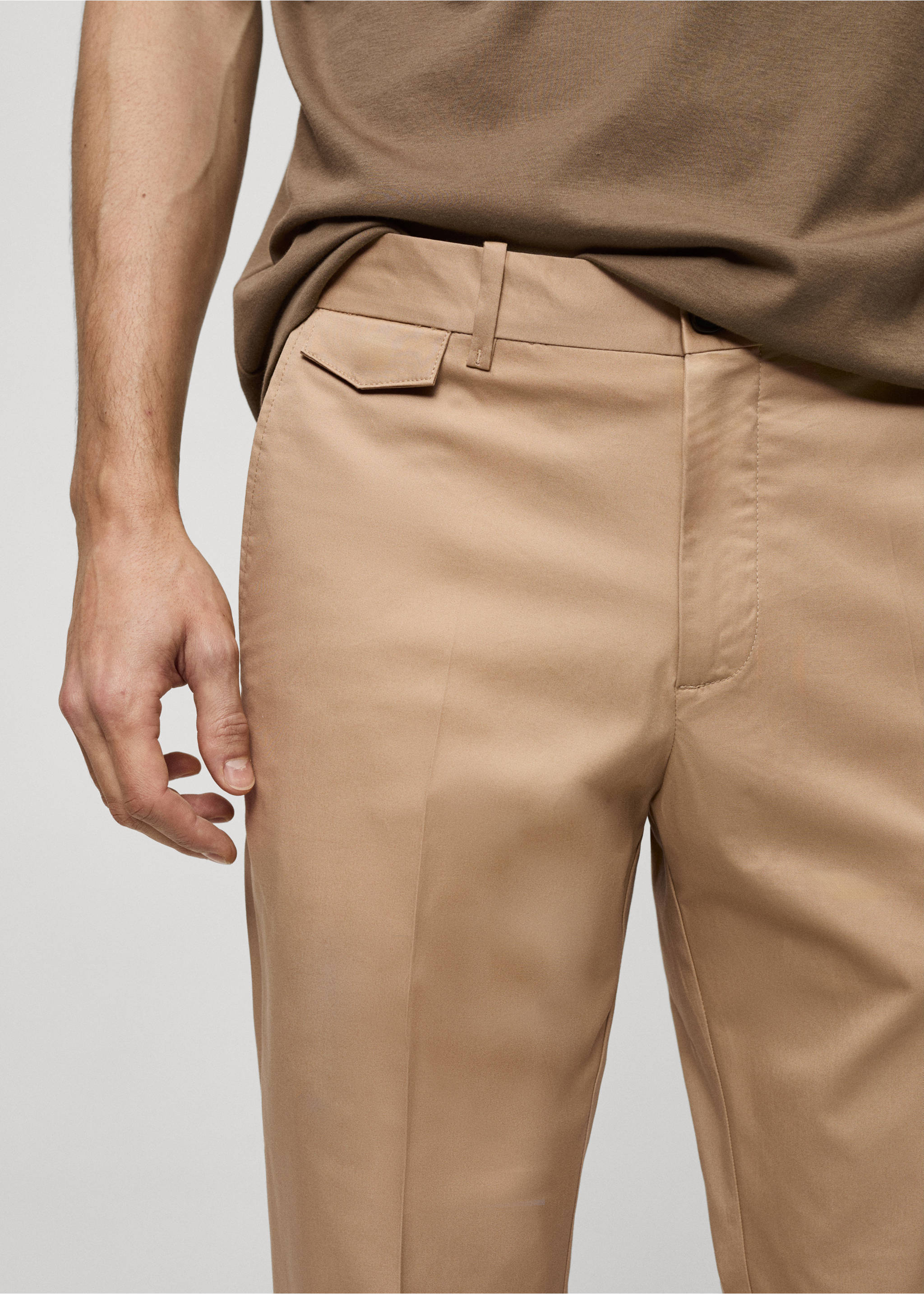 Regular fit structure cotton trousers - Details of the article 1, Beige. Ref: 77001010-00.