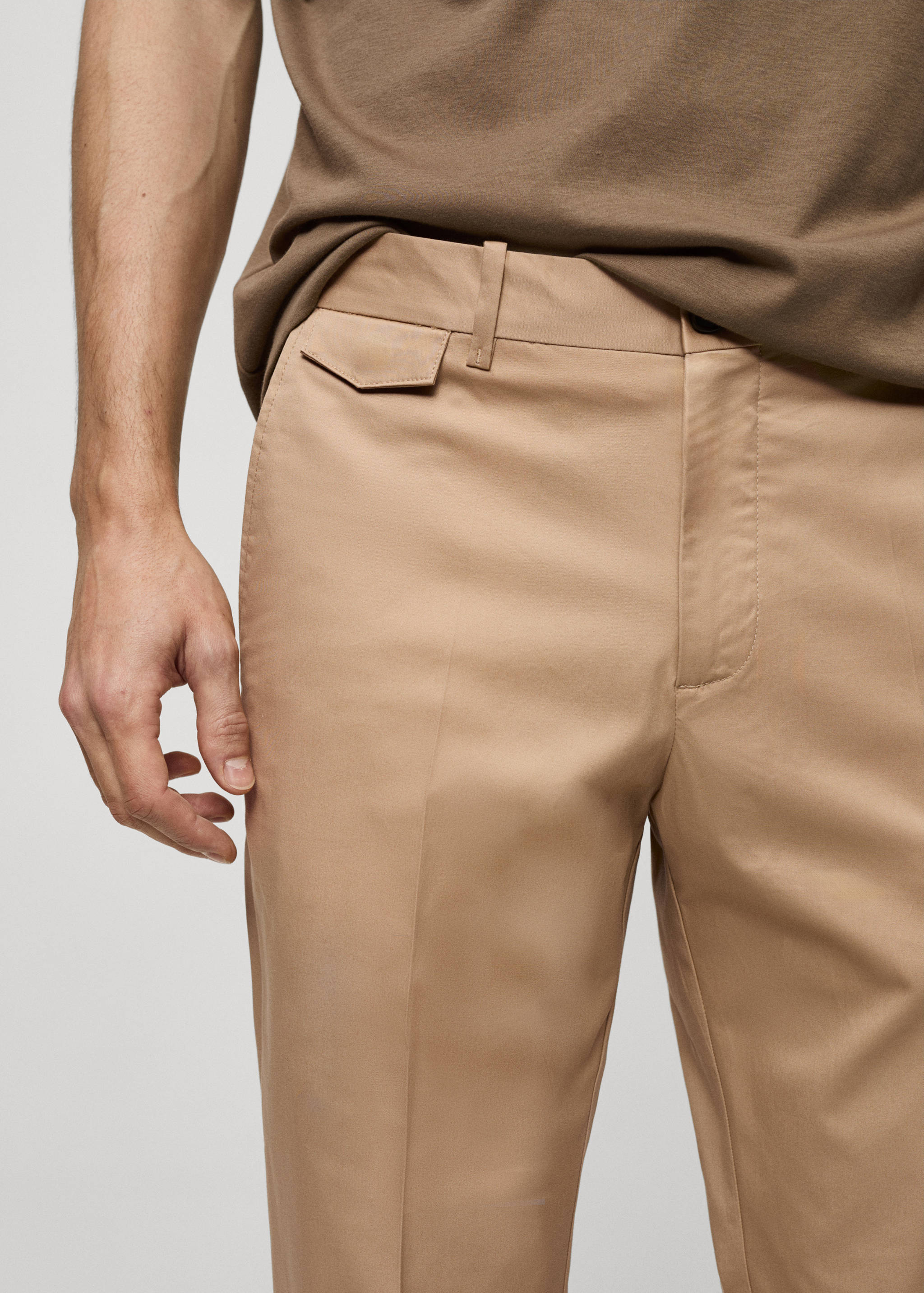 Regular fit structure cotton trousers - Details of the article 1