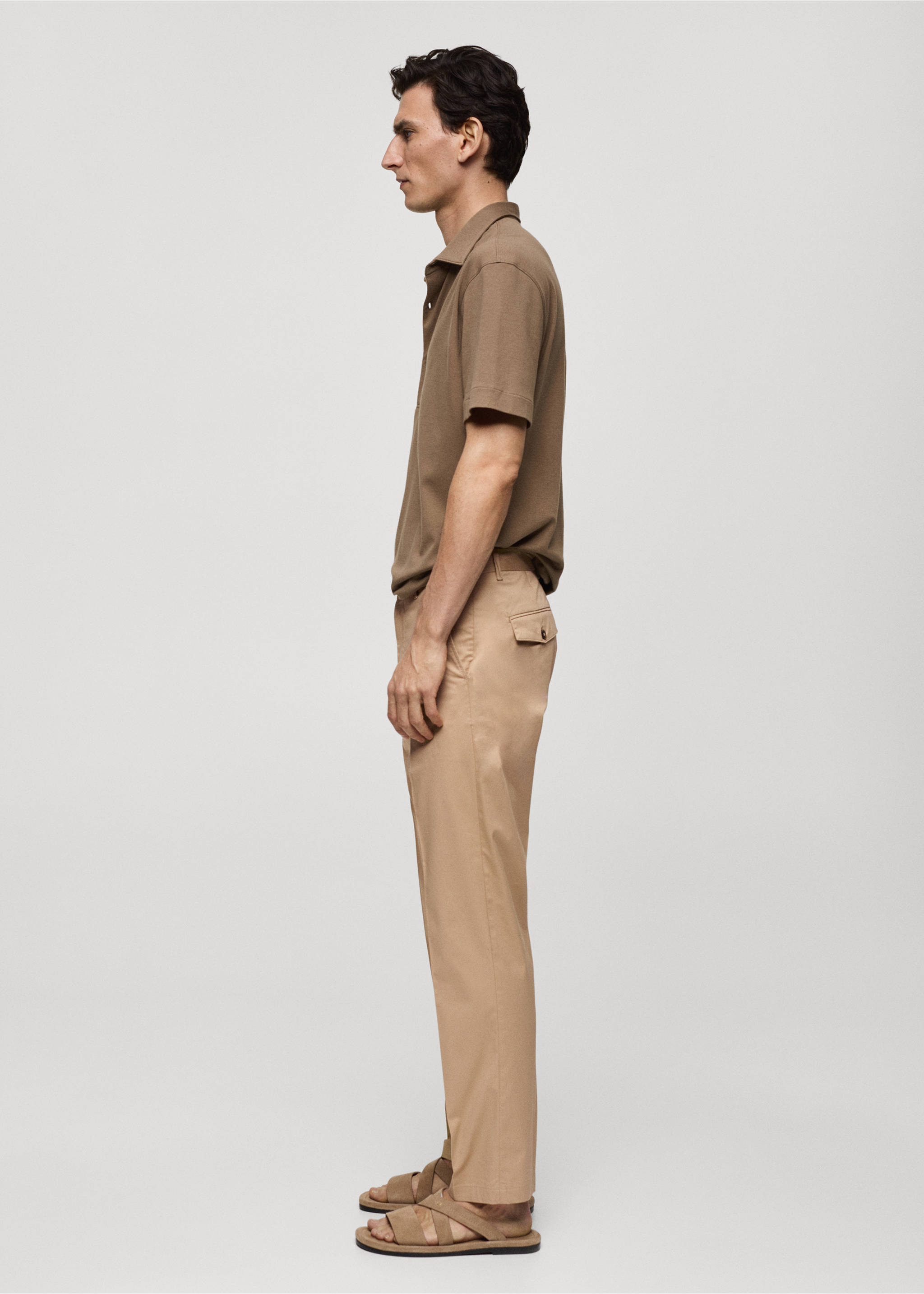 Regular fit structure cotton trousers - Details of the article 2, Beige. Ref: 77001010-00.