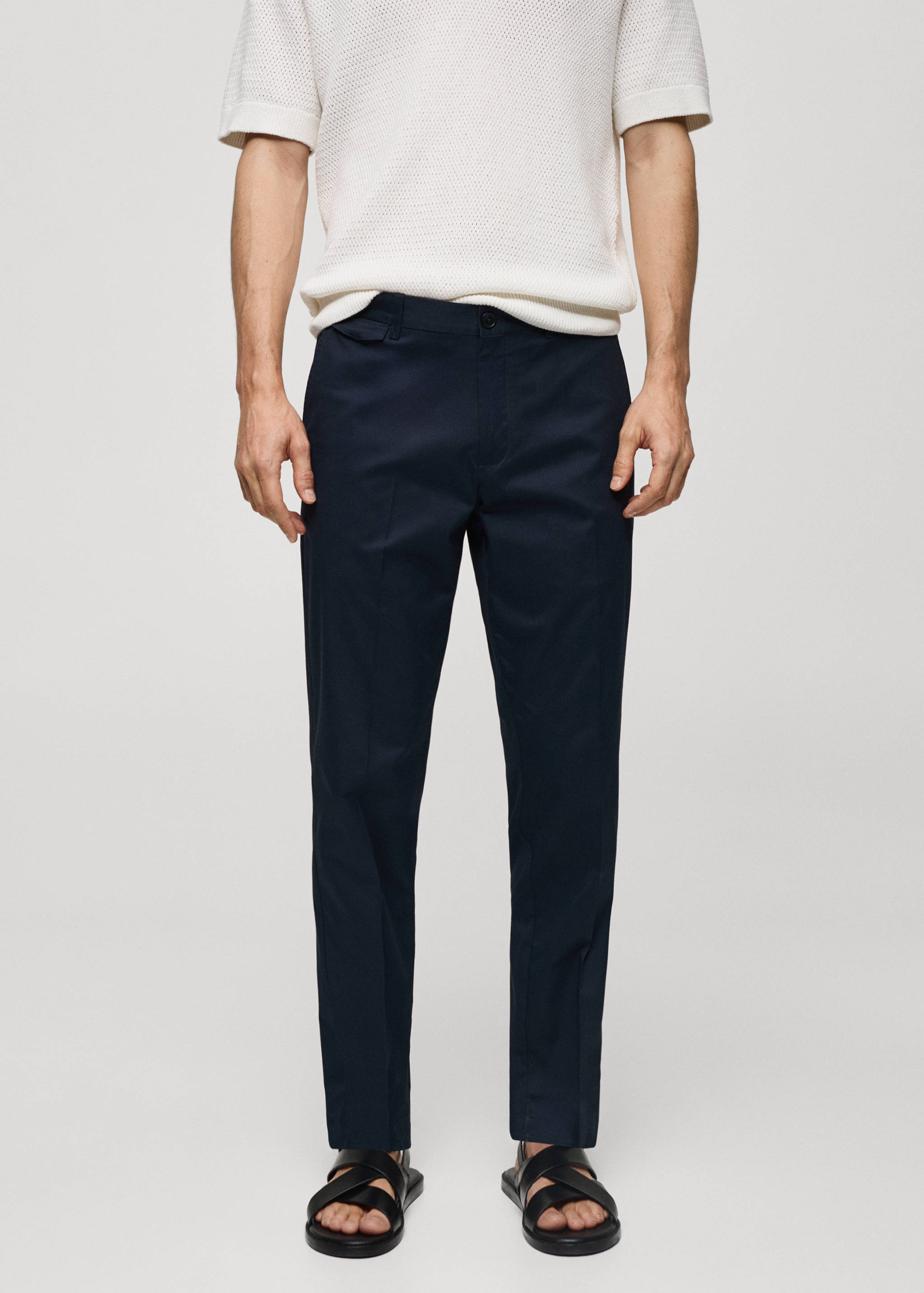 Regular fit structure cotton trousers - Medium plane