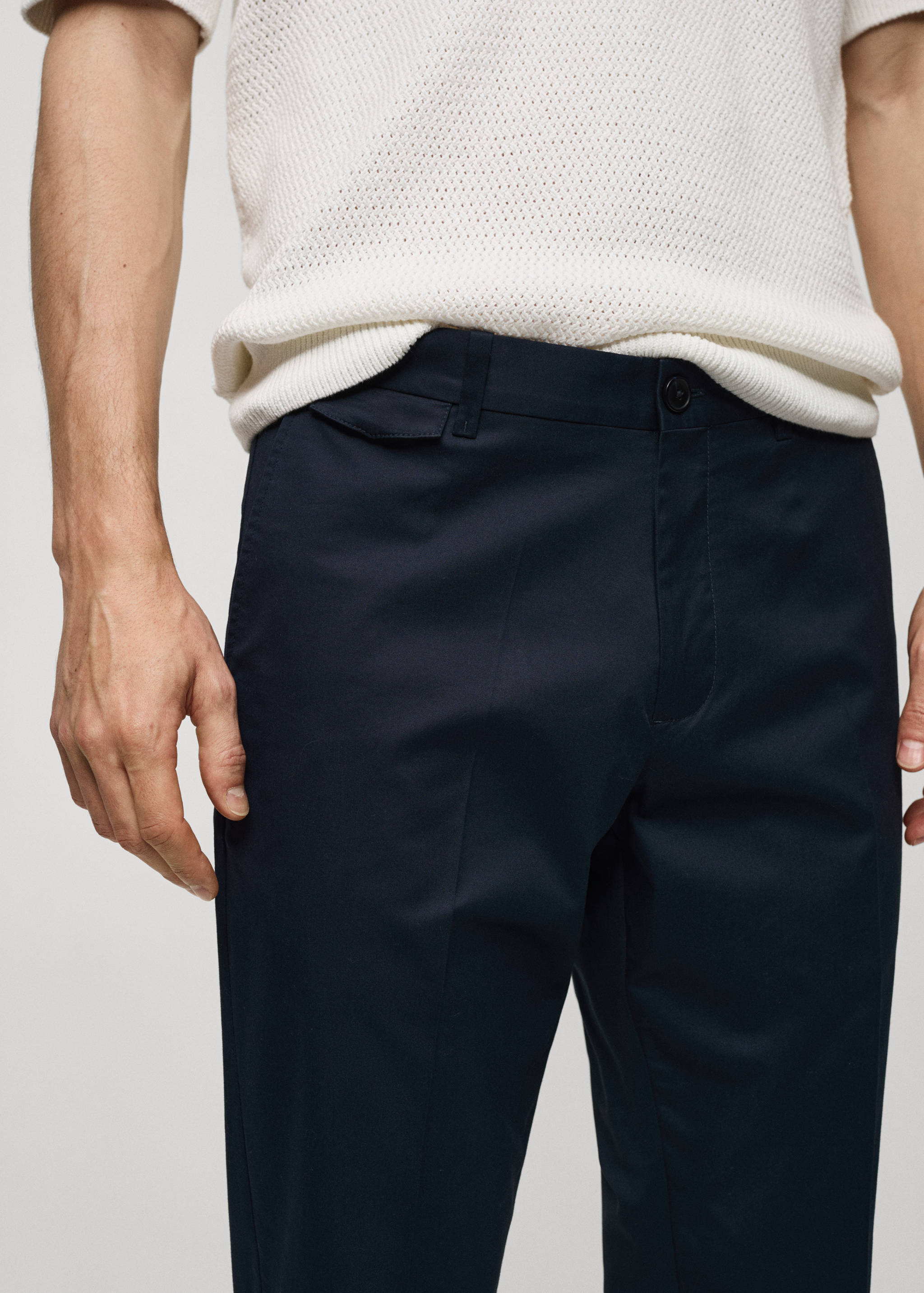 Regular fit structure cotton trousers - Details of the article 1