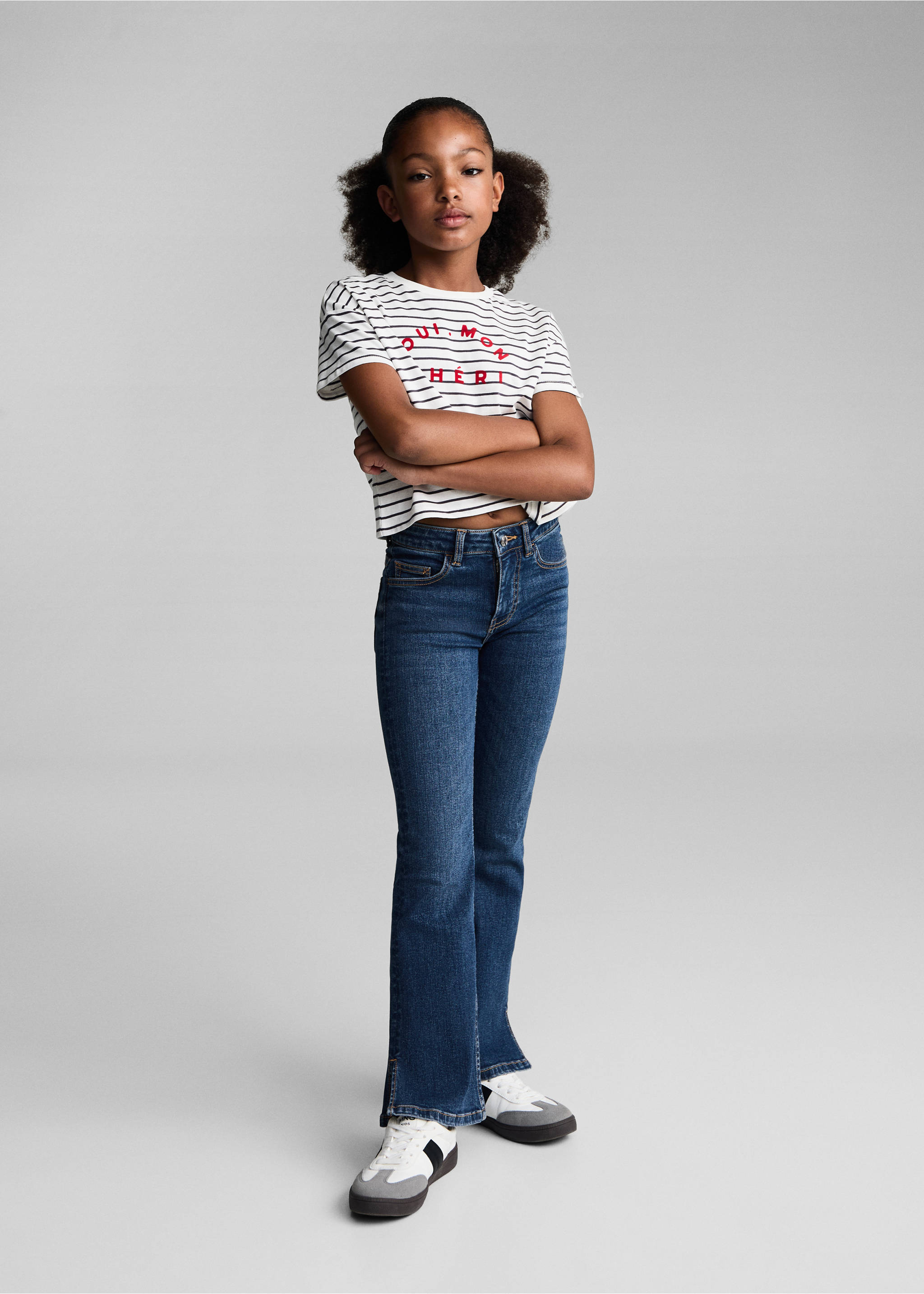 Flared Jeans mit Schlitz - Allgemeine Ansicht, Dunkelblau. Ref: 77001013-00.