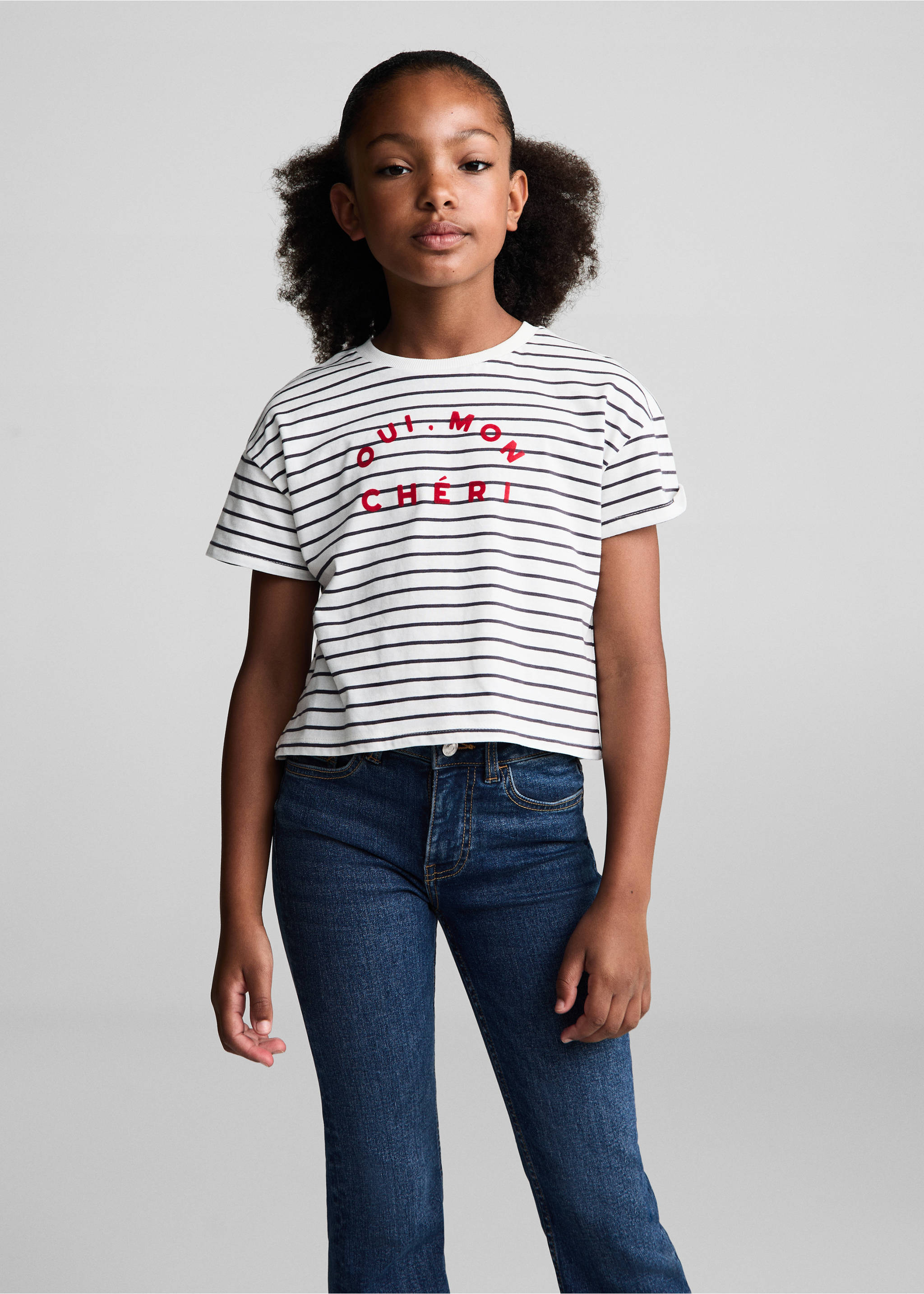 Flared Jeans mit Schlitz - Mittlere Ansicht, Dunkelblau. Ref: 77001013-00.