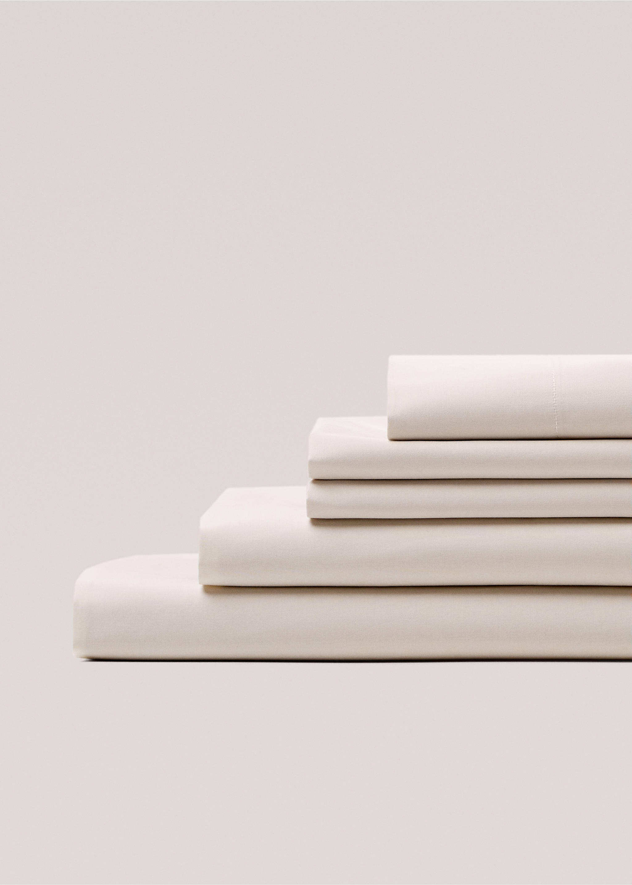 300 threads percale cotton fitted sheet King bed - Details of the article 2, Beige. Ref: 77001030-00.