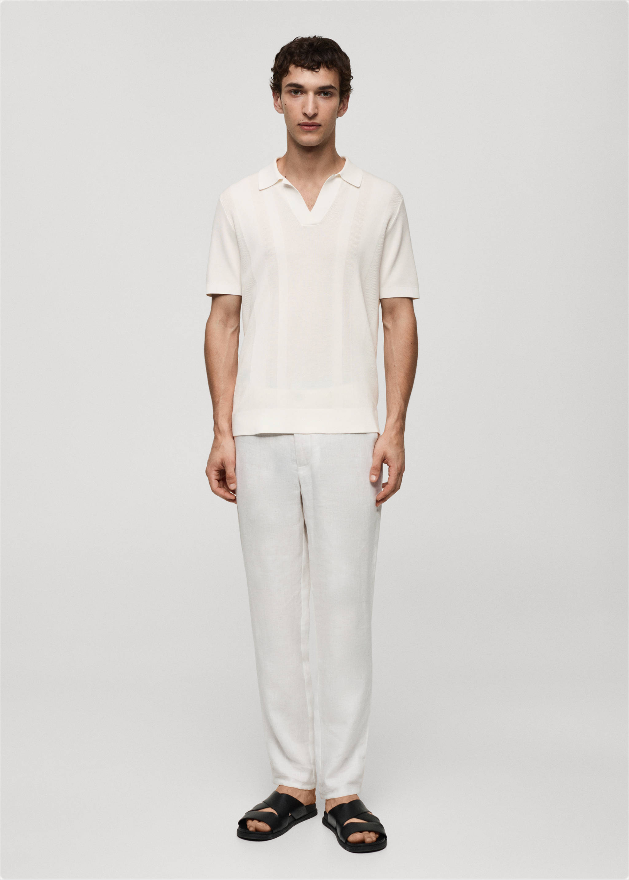 Ribbed knit polo shirt - General plane, Off White. Ref: 77002540-00.