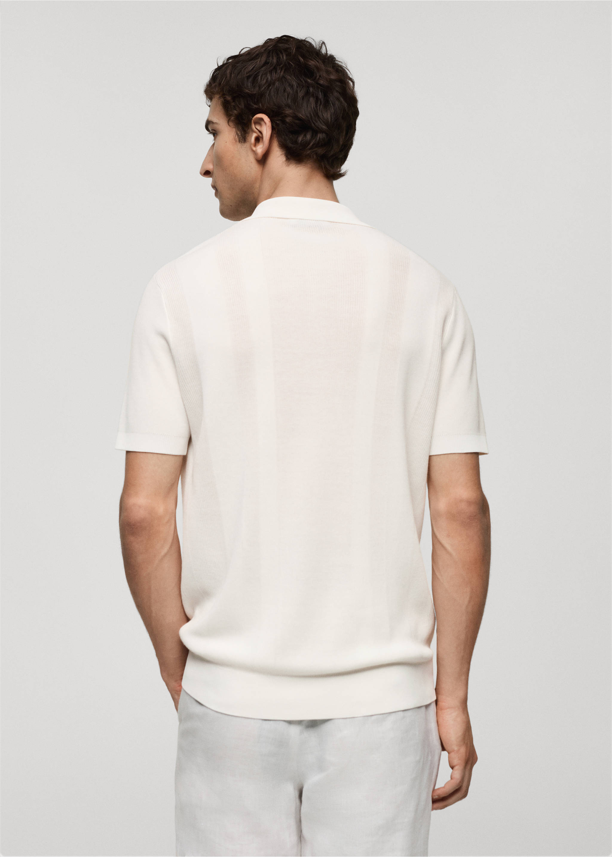Ribbed knit polo shirt - Reverse of the article, Off White. Ref: 77002540-00.
