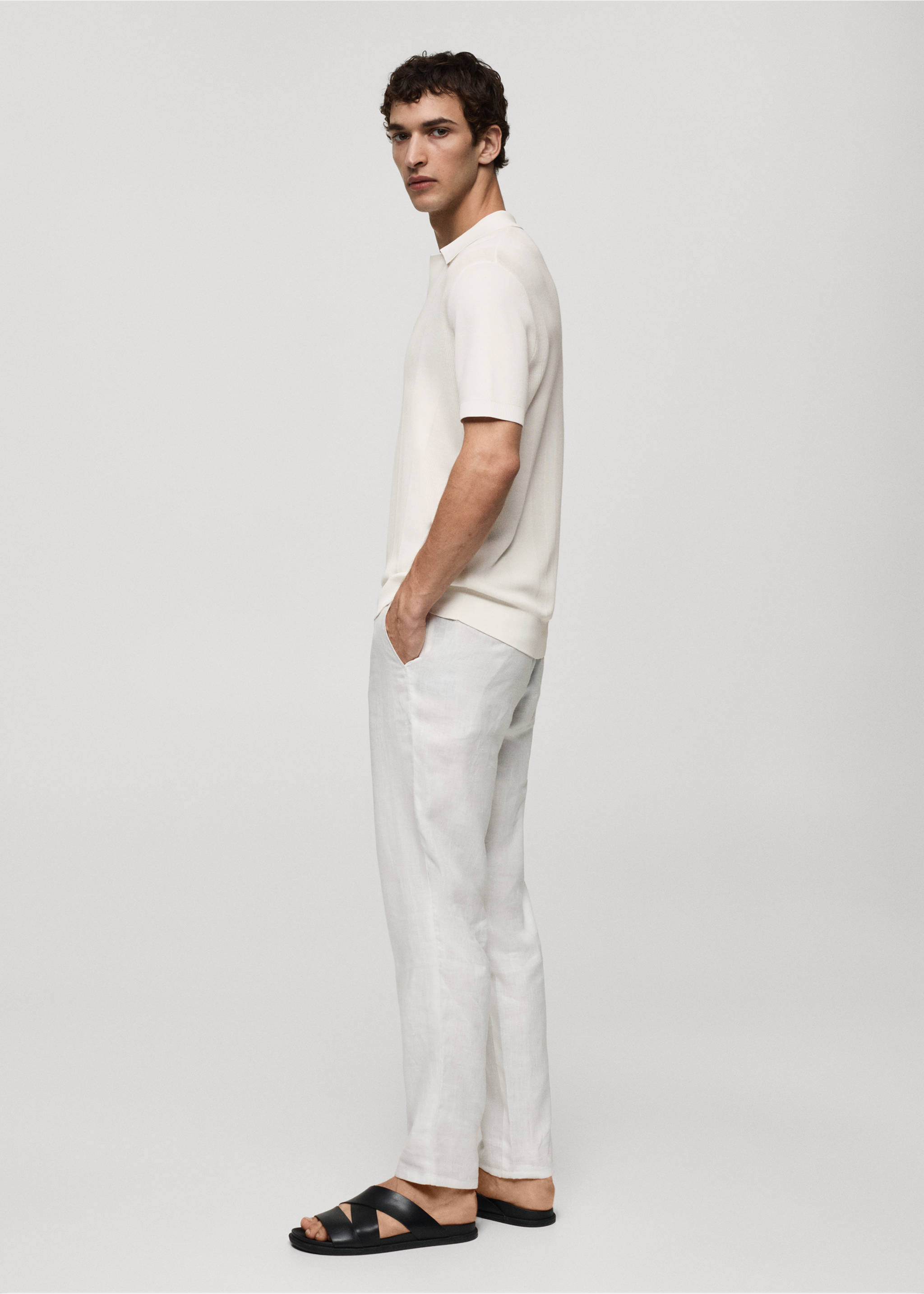 Ribbed knit polo shirt - Details of the article 2, Off White. Ref: 77002540-00.