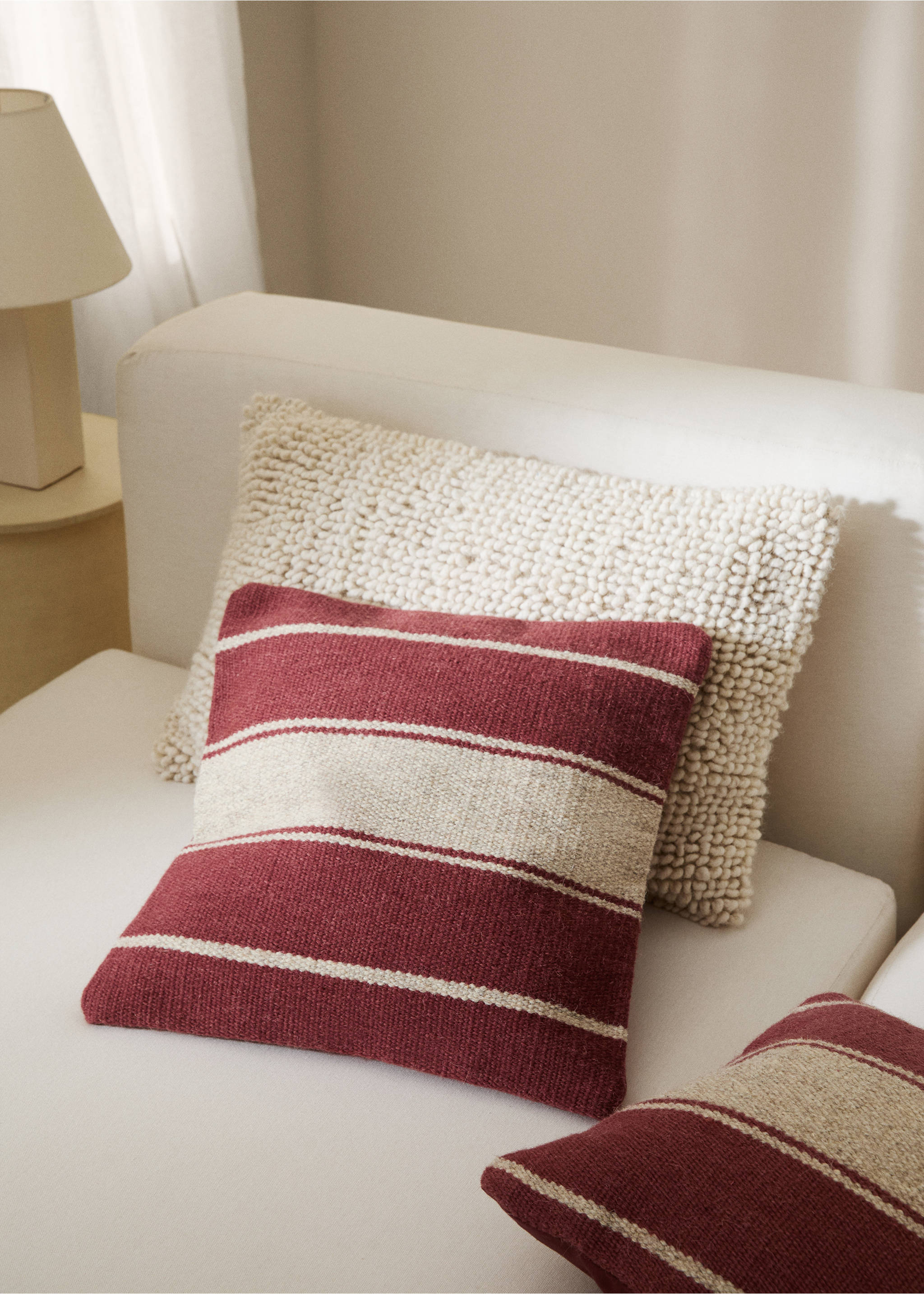100% wool striped cushion cover - General plane, Burgundy. Ref: 77003292-00.