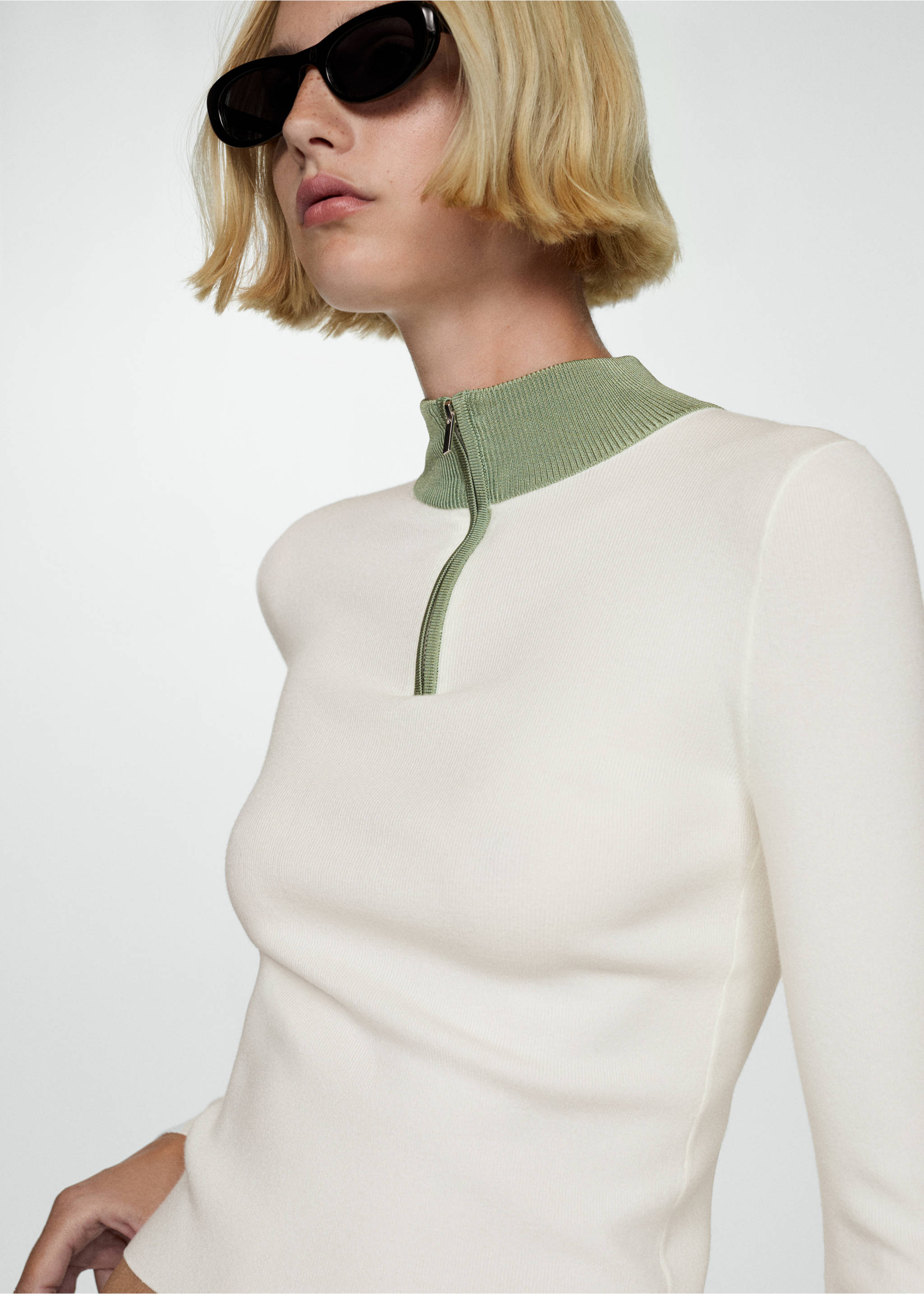 Zip neck jumper - Medium plane, Pastel Green. Ref: 77004016-00.