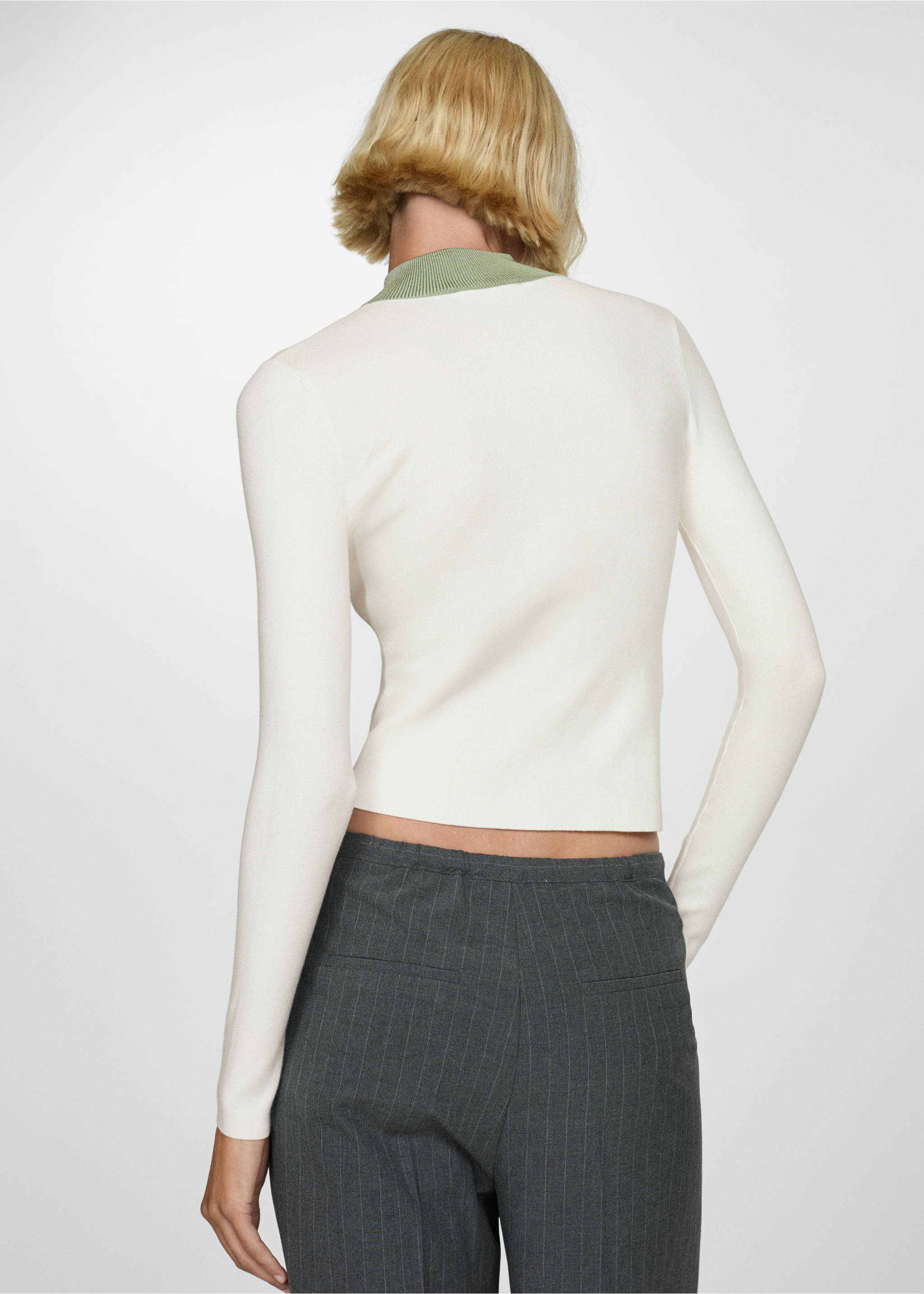 Zip neck jumper - Reverse of the article, Pastel Green. Ref: 77004016-00.