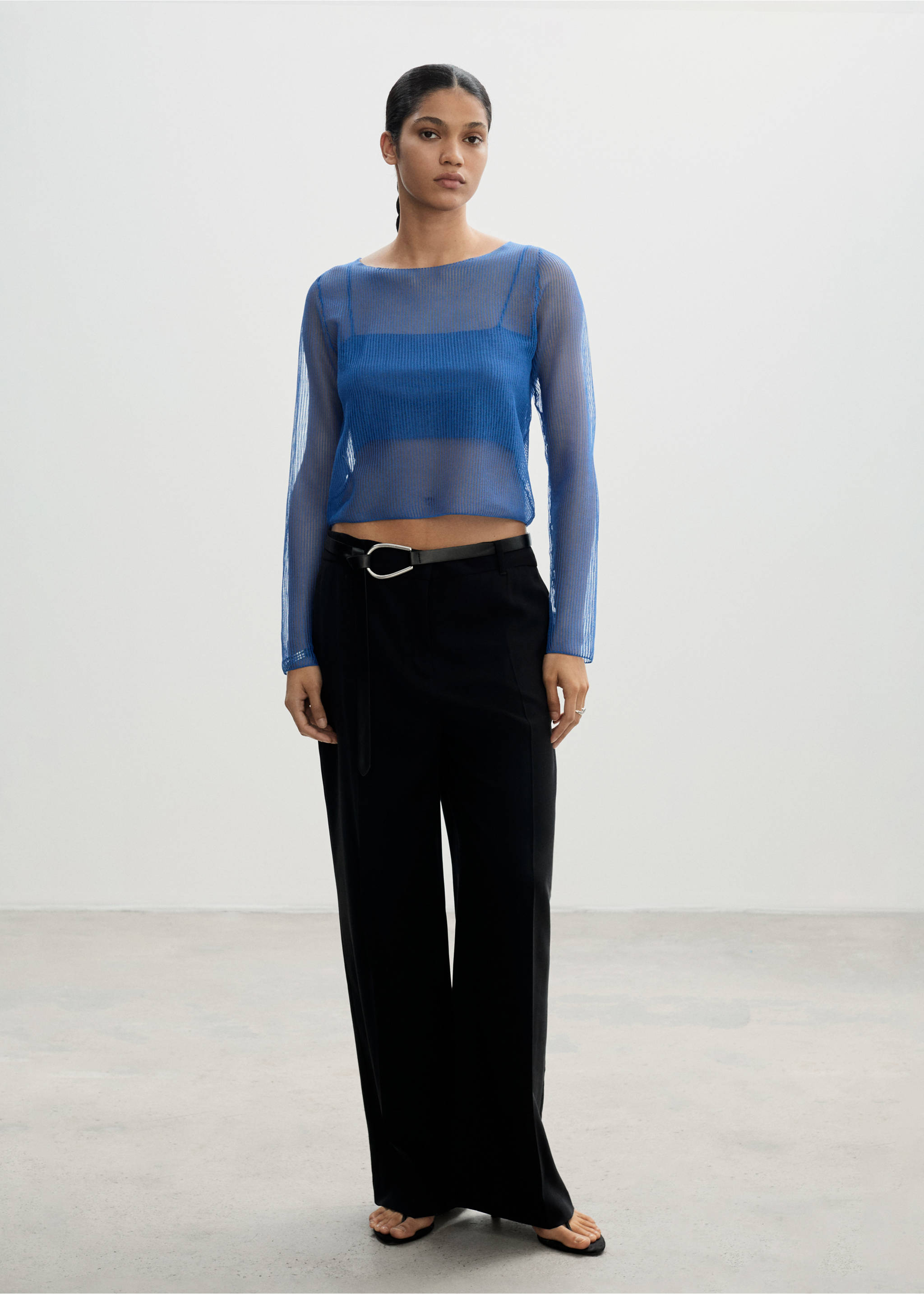 Semi-transparent sweater combined top - General plane, Vibrant blue. Ref: 77004017-00.