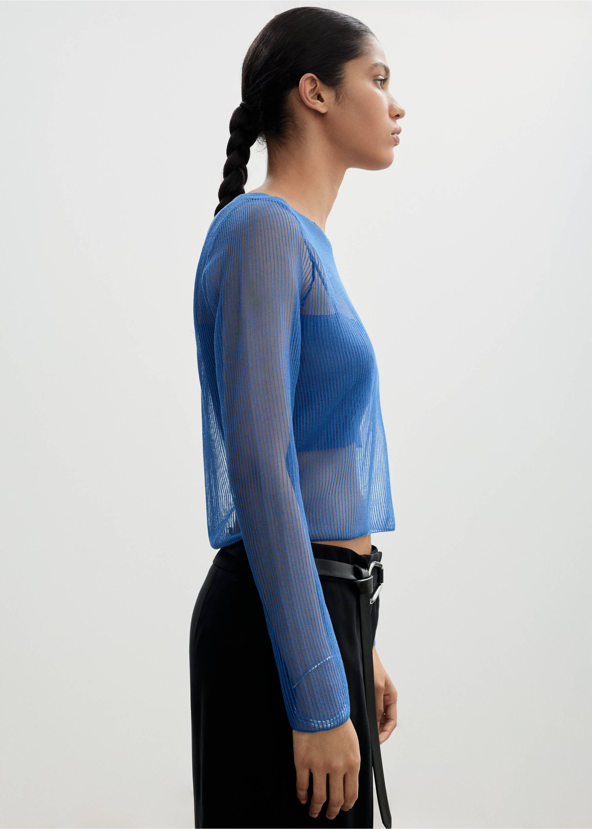 Semi-transparent sweater combined top - Medium plane, Vibrant blue. Ref: 77004017-00.