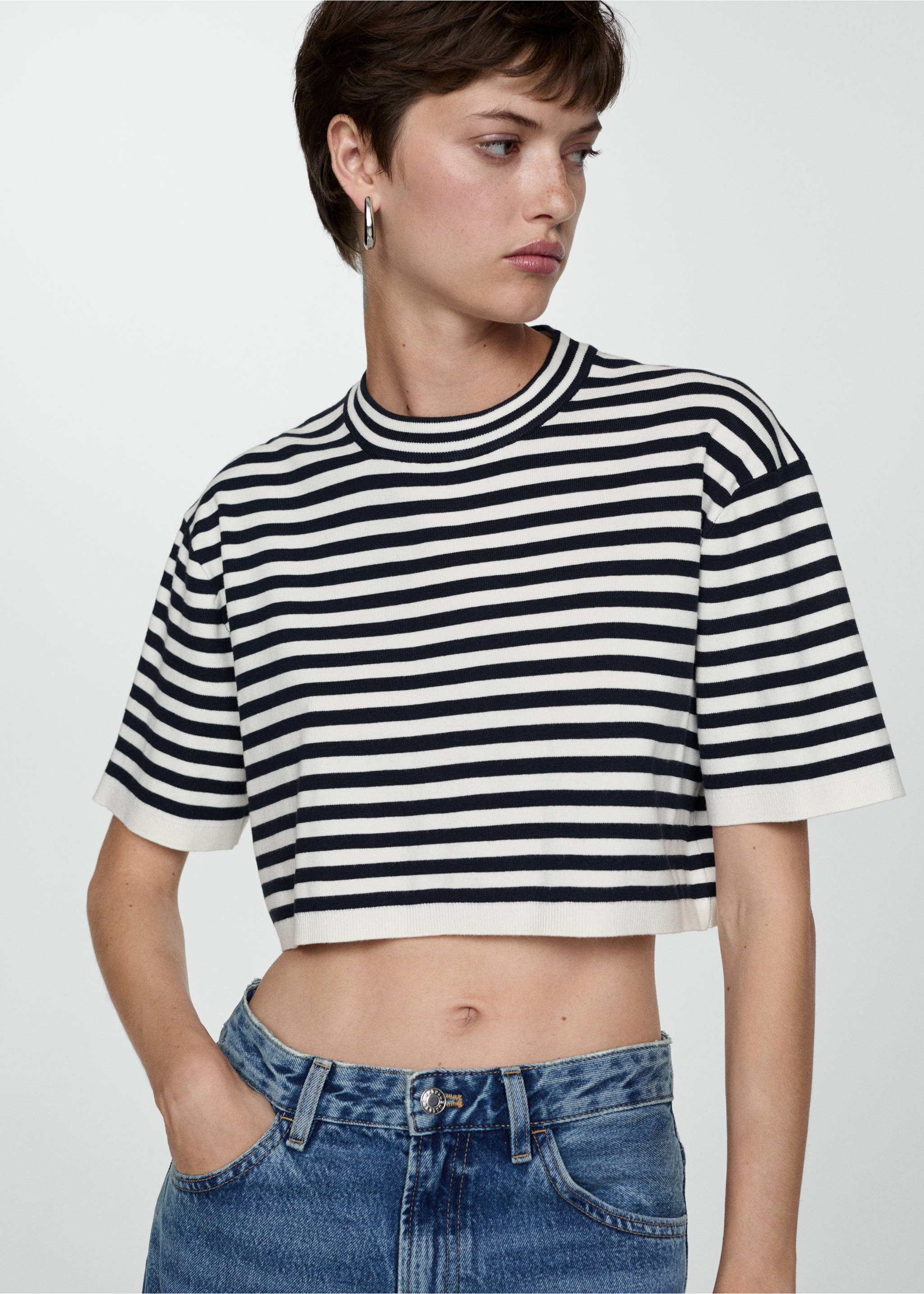 Striped crop T-shirt - Medium plane, Dark Navy. Ref: 77004018-00.