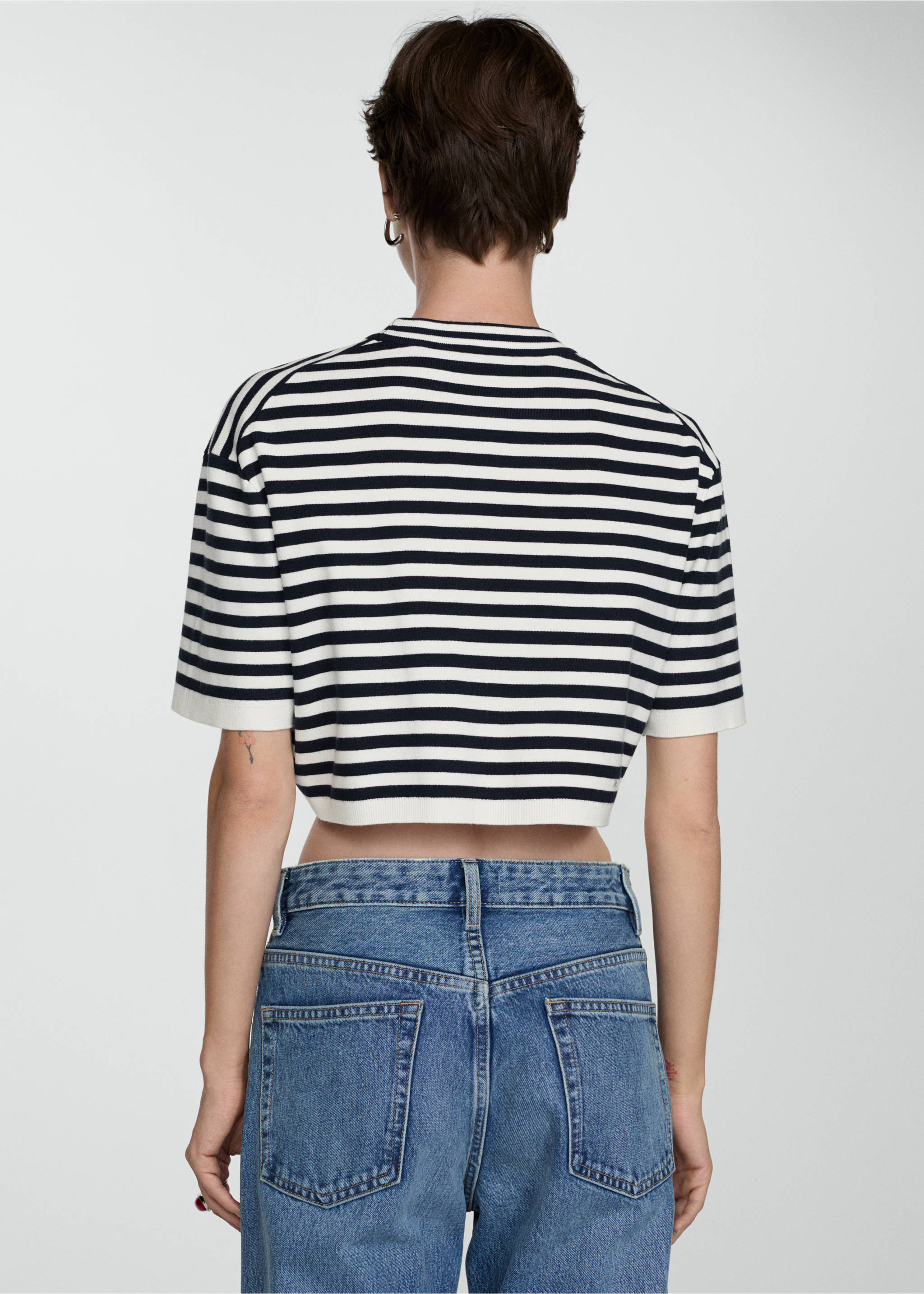 Striped crop T-shirt - Reverse of the article, Dark Navy. Ref: 77004018-00.