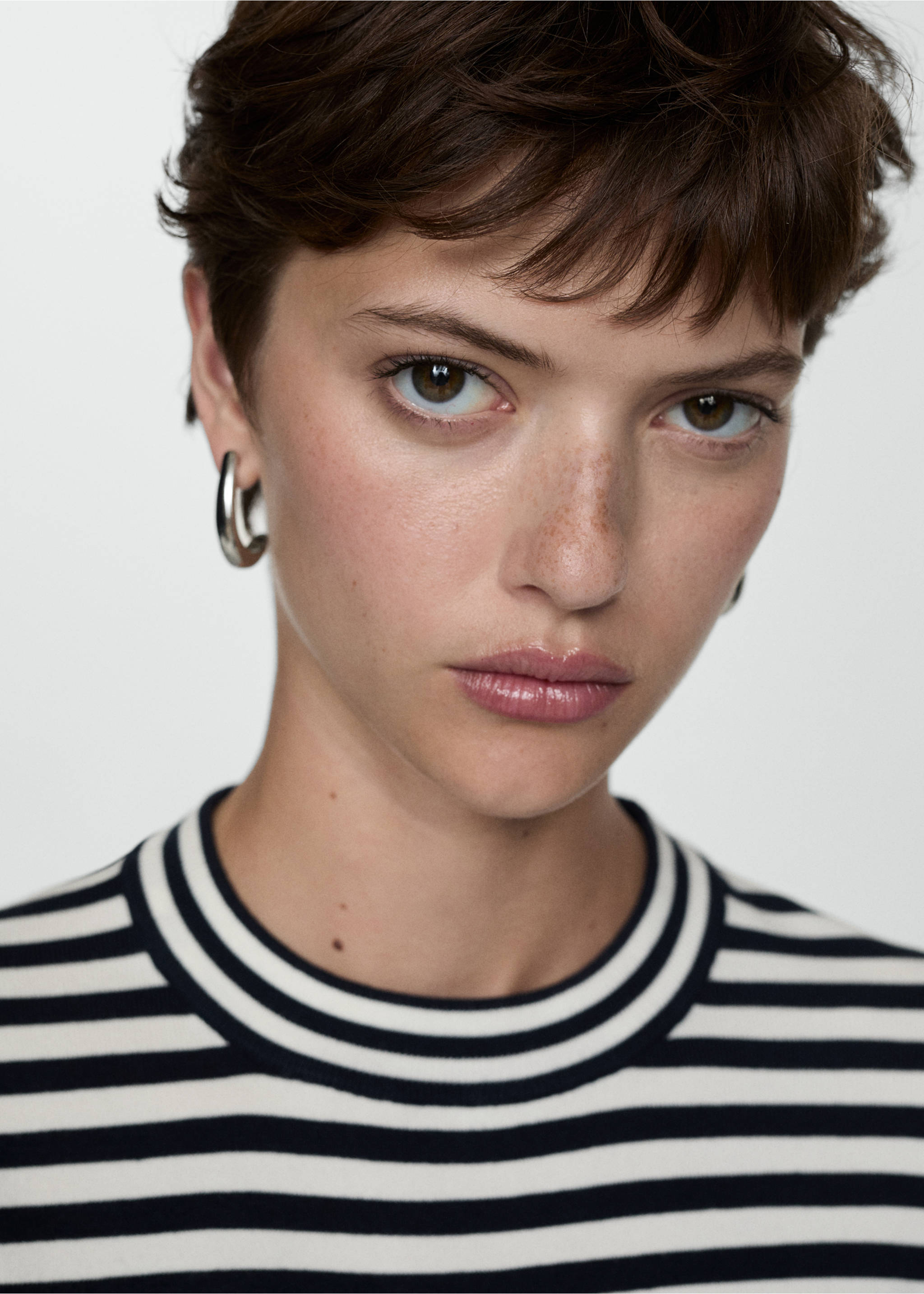 Striped crop T-shirt - Details of the article 1, Dark Navy. Ref: 77004018-00.