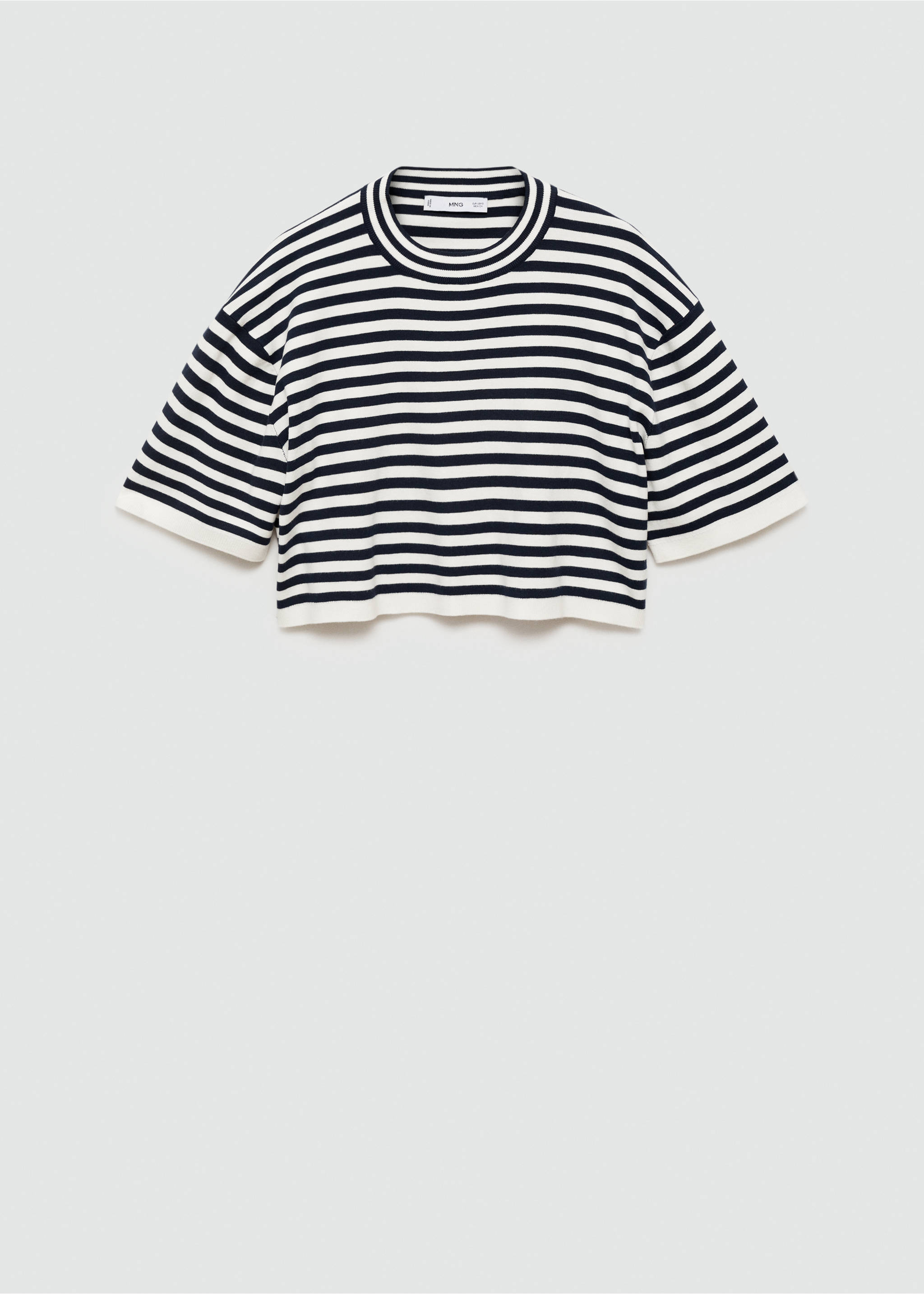 Striped crop T-shirt - Article without model, Dark Navy. Ref: 77004018-00.