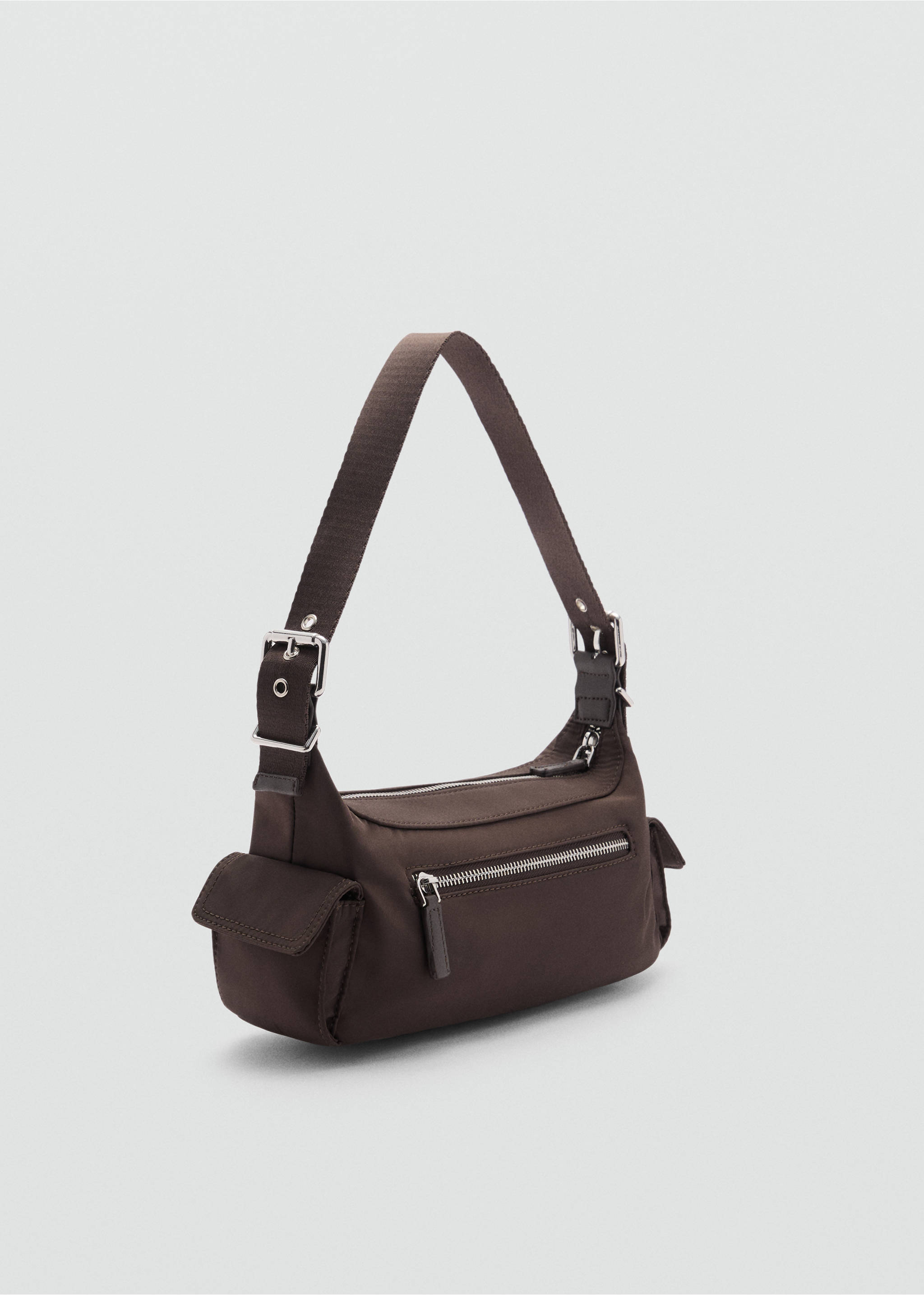 Nylon cargo bag with pockets - Medium plane, Chocolate. Ref: 77004023-00.