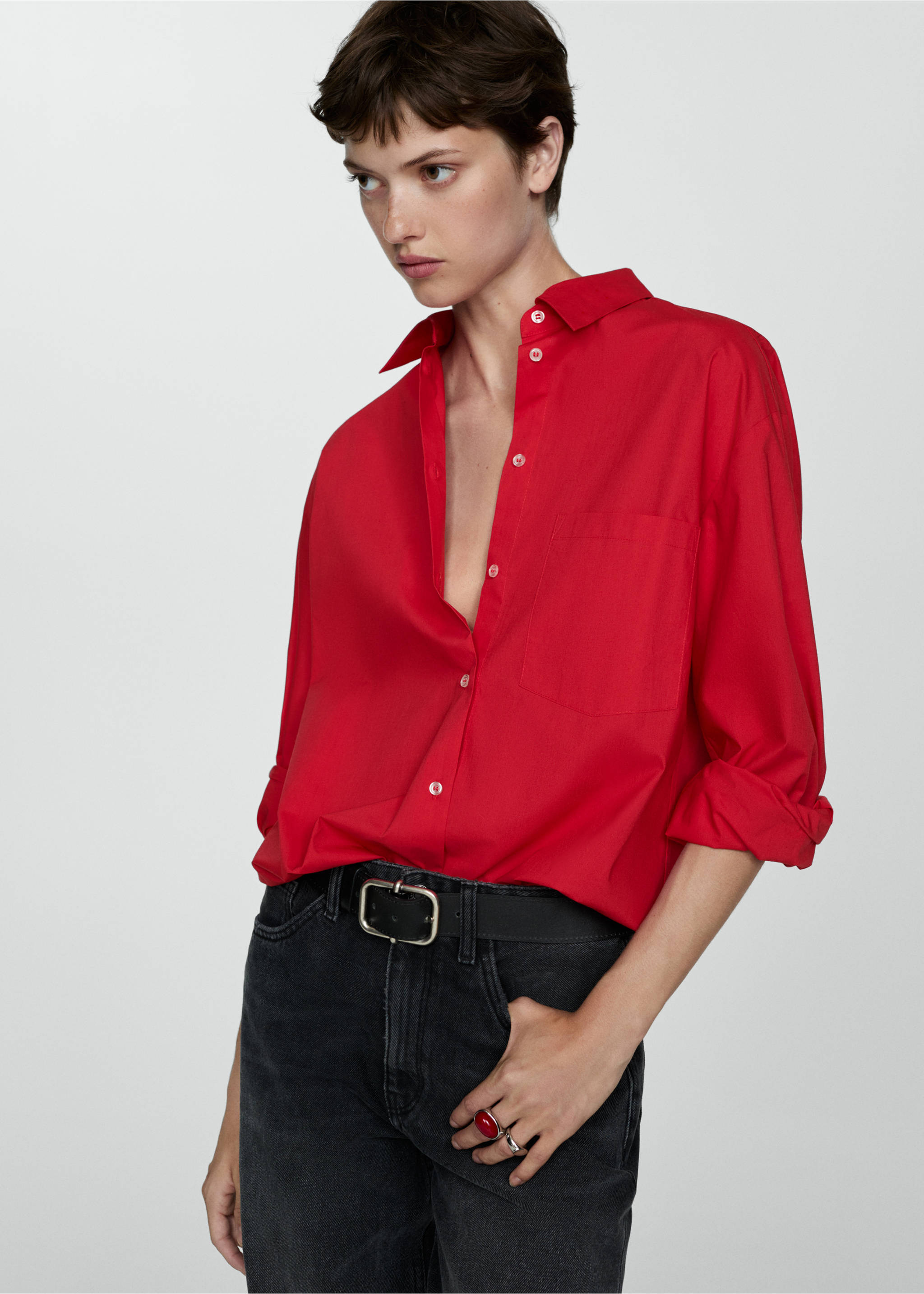 Pocket oversize shirt - Medium plane, Red. Ref: 77004024-00.