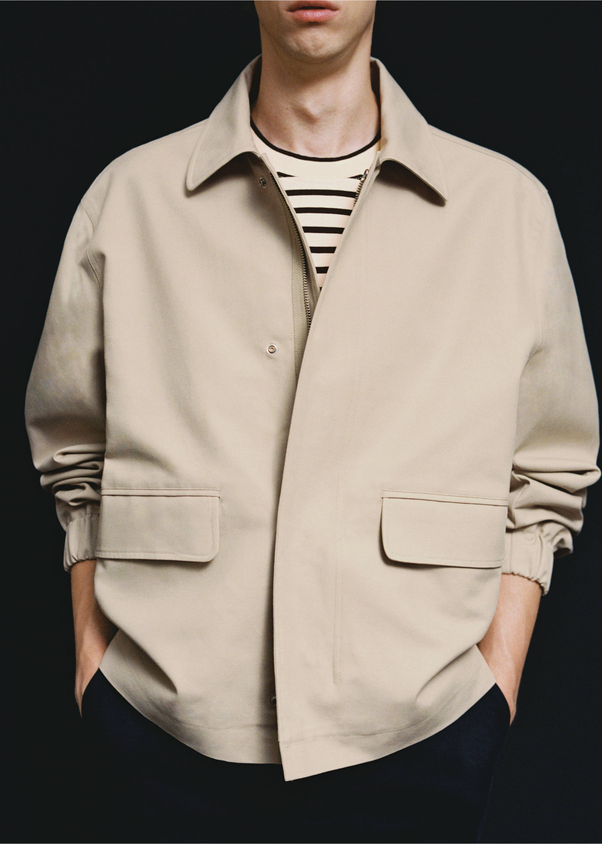 Cazadora oversize algodón bolsillos - Detalle del artículo 5, Beige. Ref: 77004443-00.