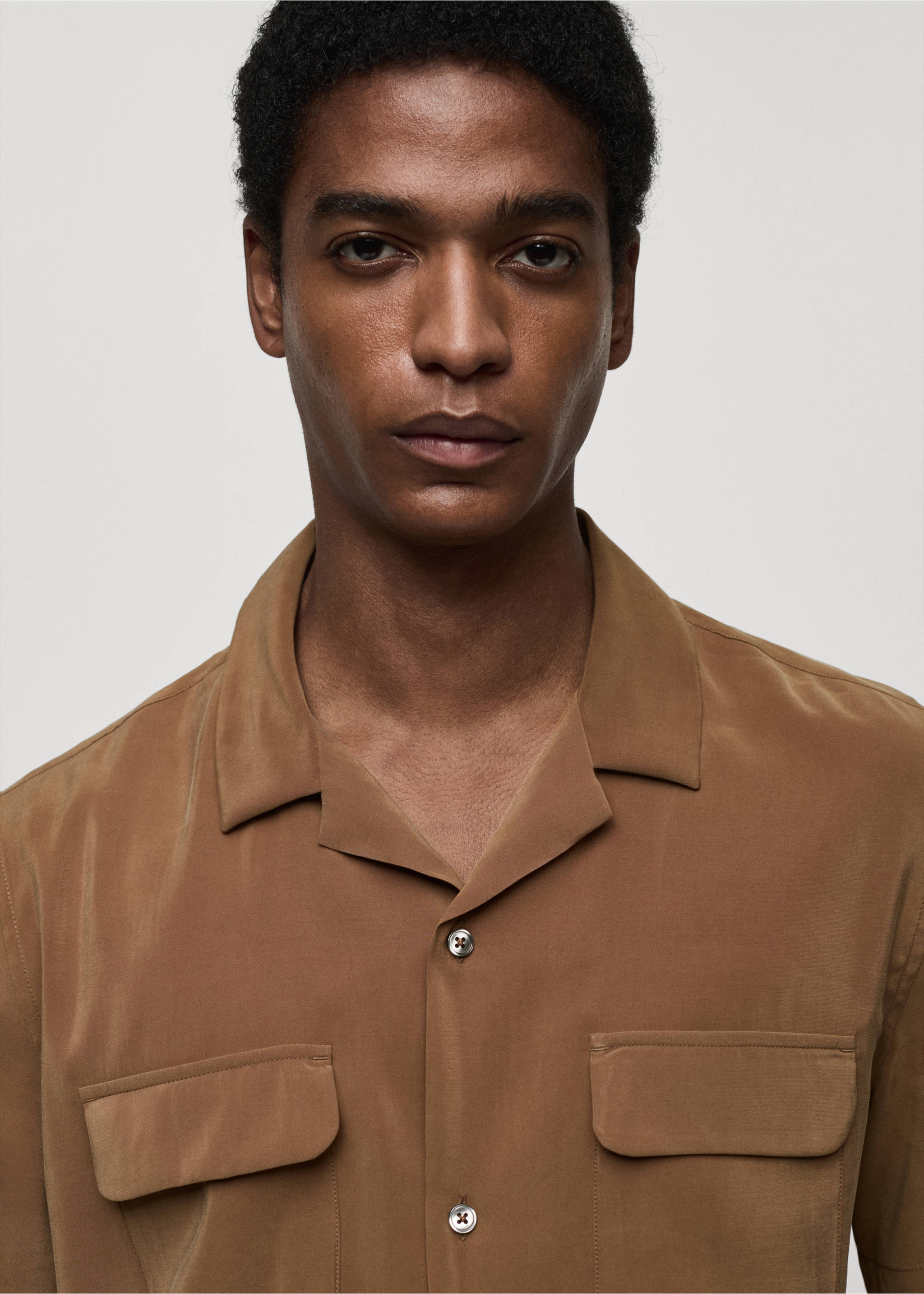 Regular-fit shirt with pockets - Details of the article 1, Burnt Orange. Ref: 77004445-00.