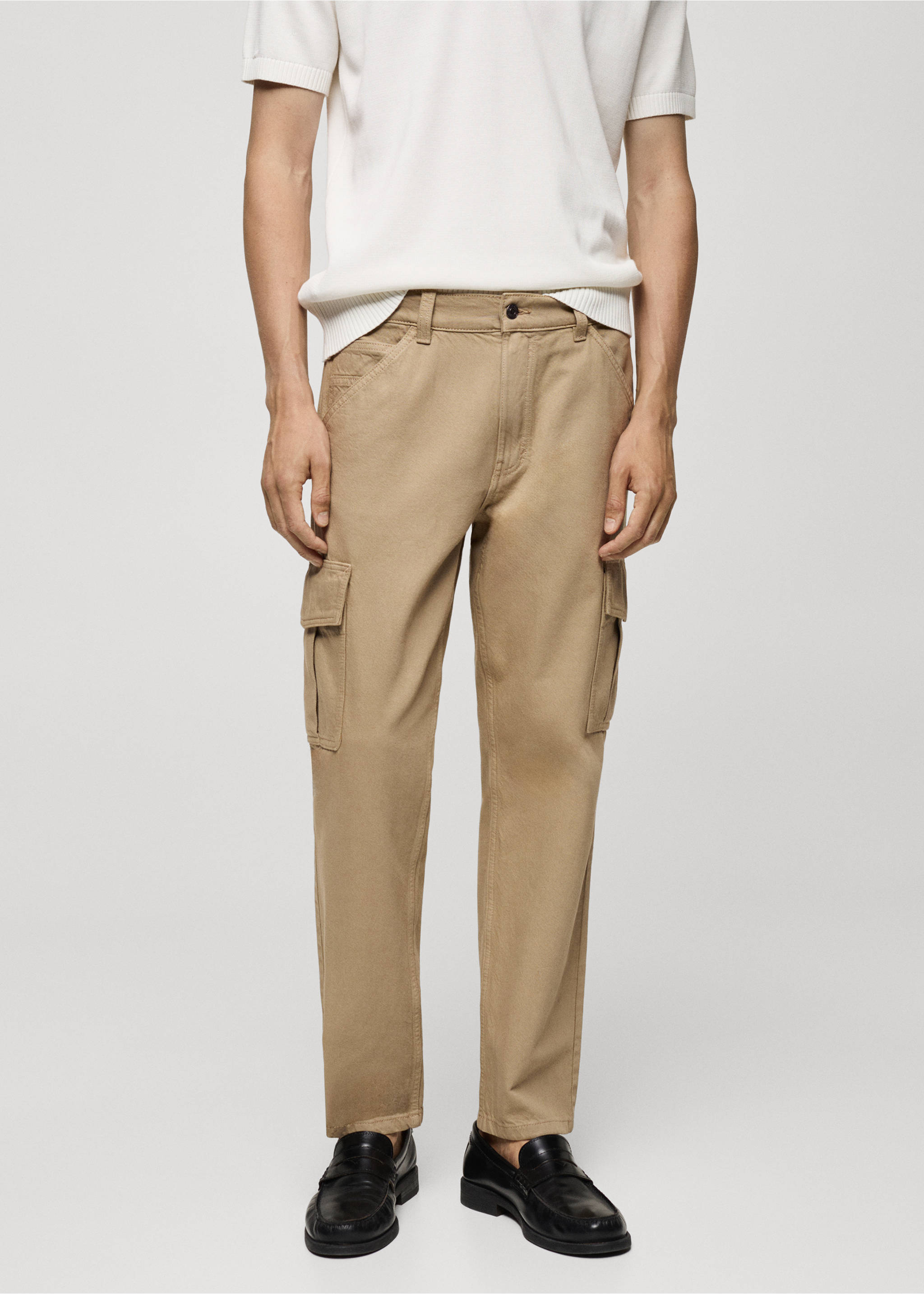 Straight-fit cargo jeans - Medium plane, Khaki. Ref: 77004446-00.