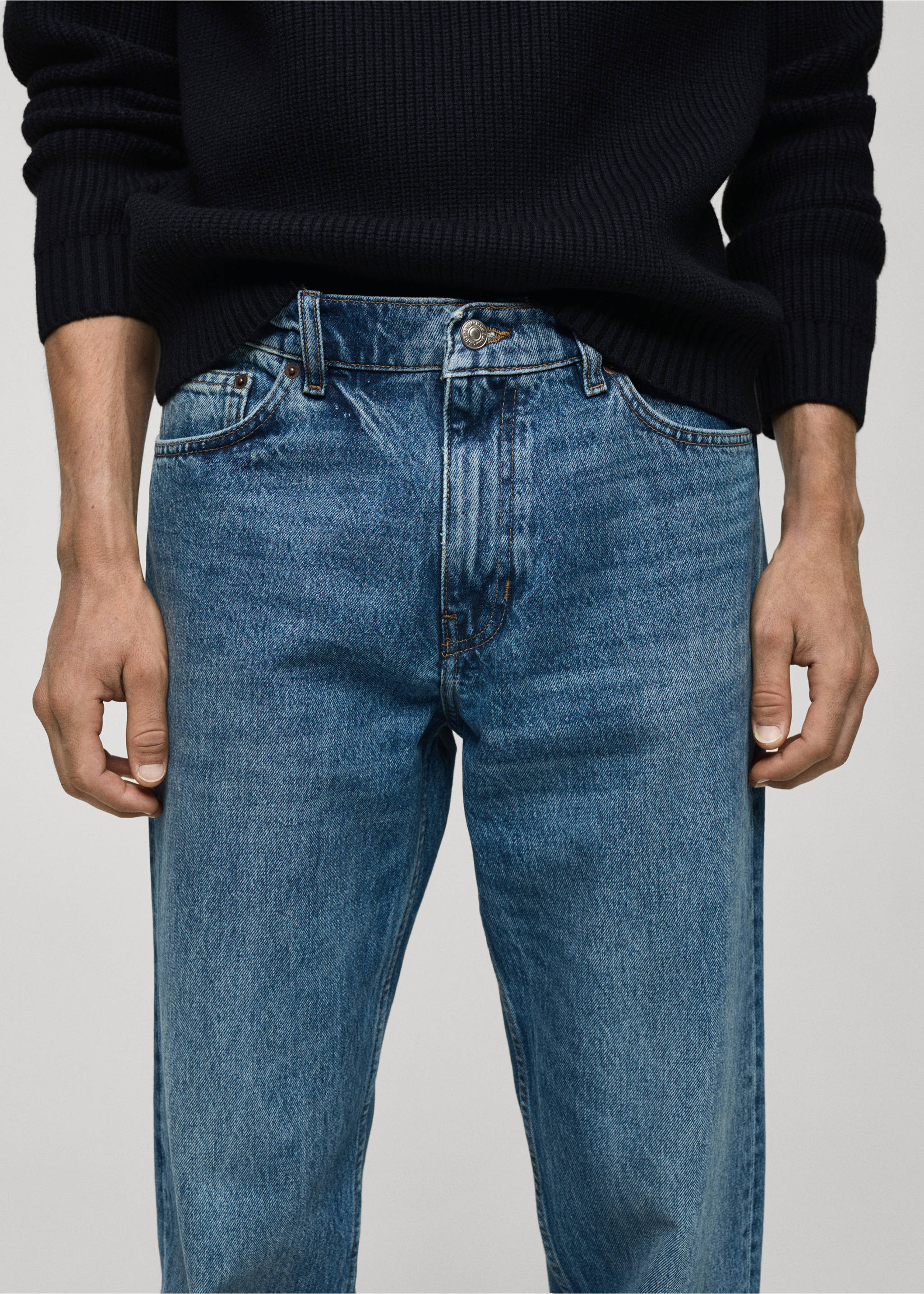 Regular fit medium wash Bob jeans - Details of the article 1, Dark Blue. Ref: 77004452-00.