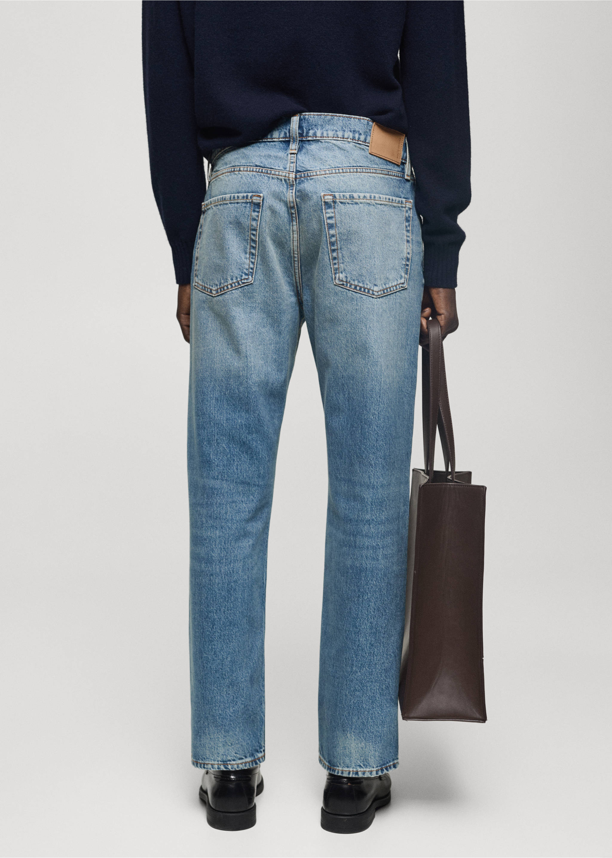 Ripped straight-fit light-wash jeans - Reverse of the article, Medium Vintage Blue. Ref: 77004458-00.