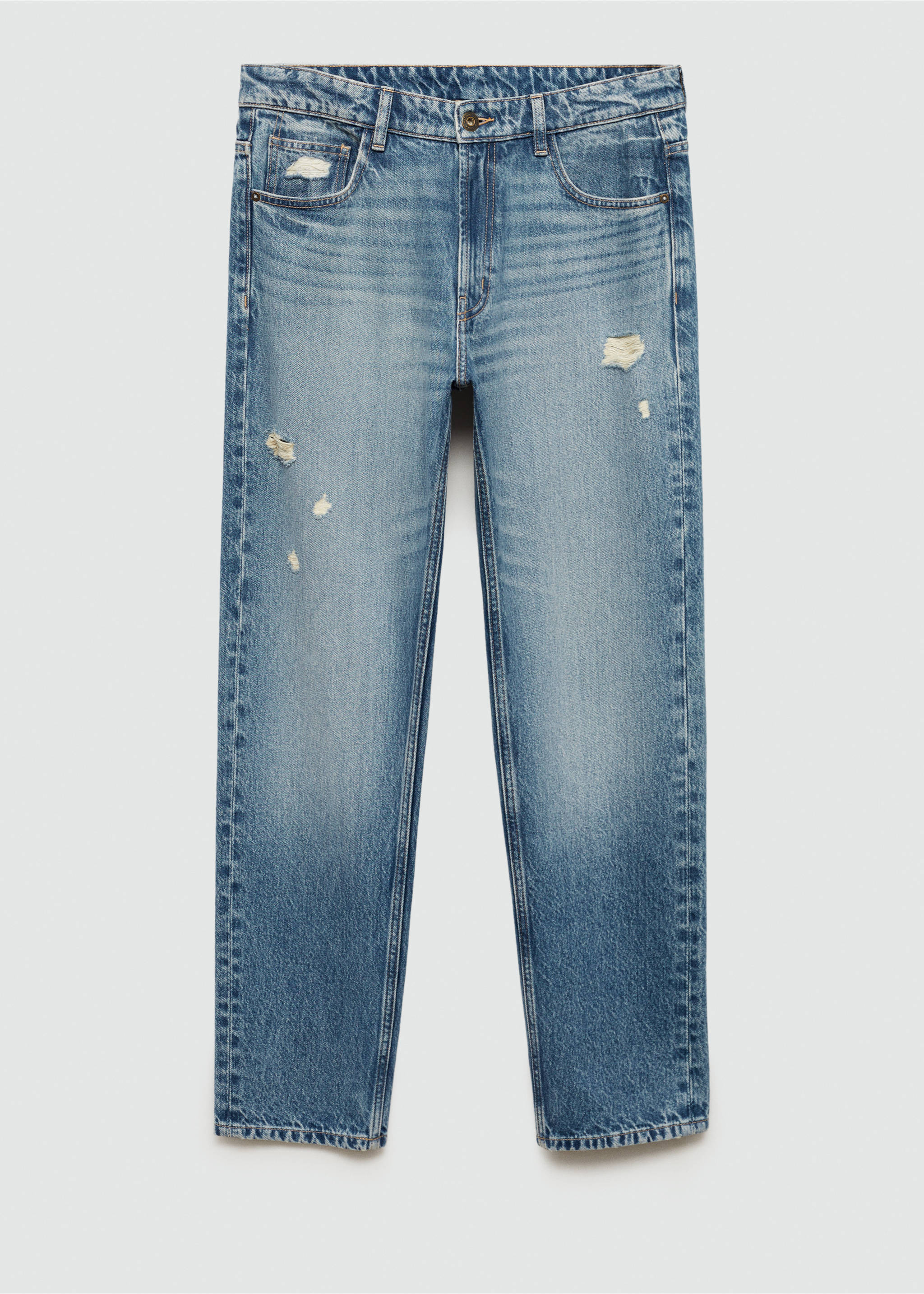 Ripped straight-fit light-wash jeans - Article without model, Medium Vintage Blue. Ref: 77004458-00.