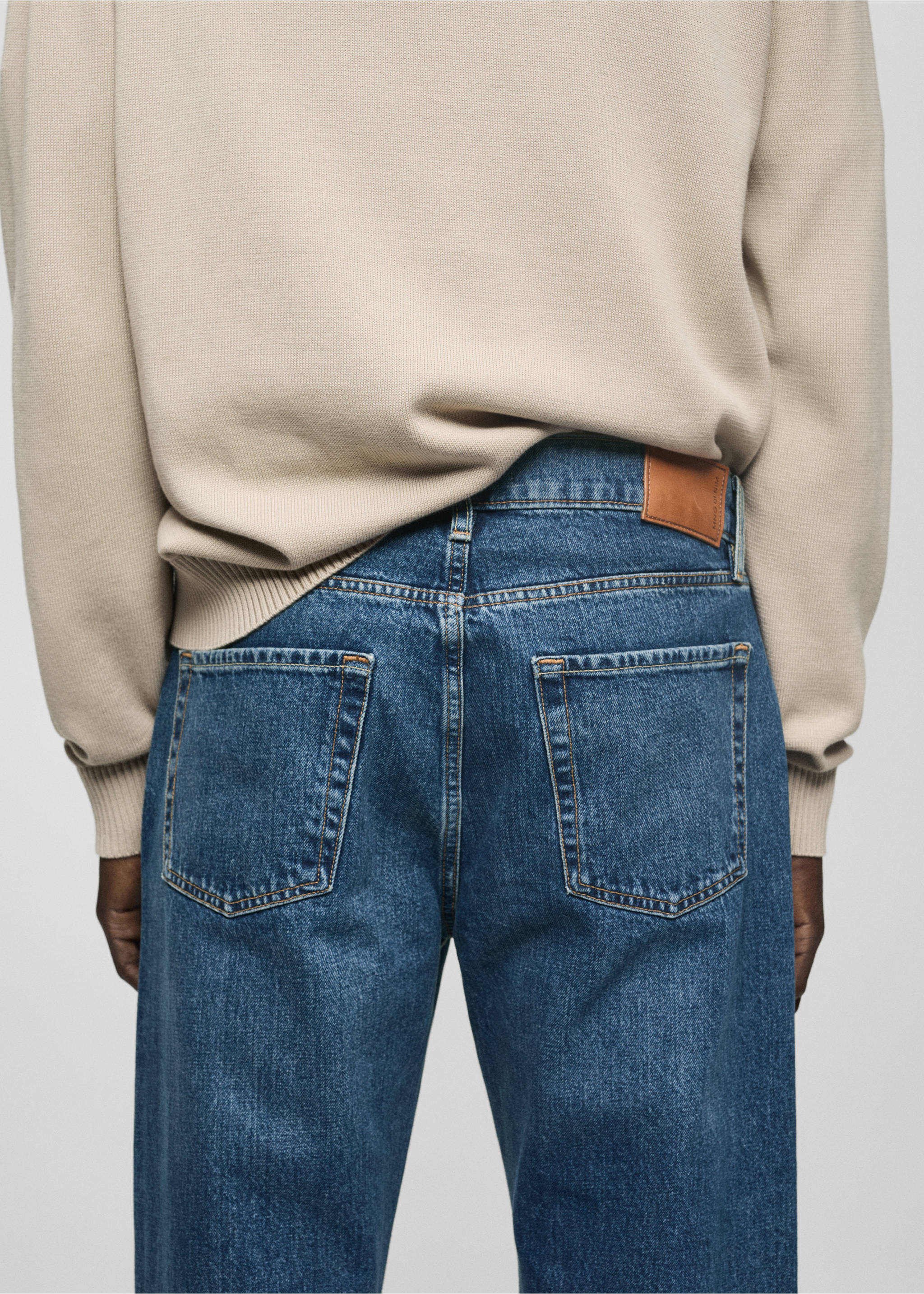 Dark wash straight fit jeans - Details of the article 6, Dark Blue. Ref: 77004459-00.
