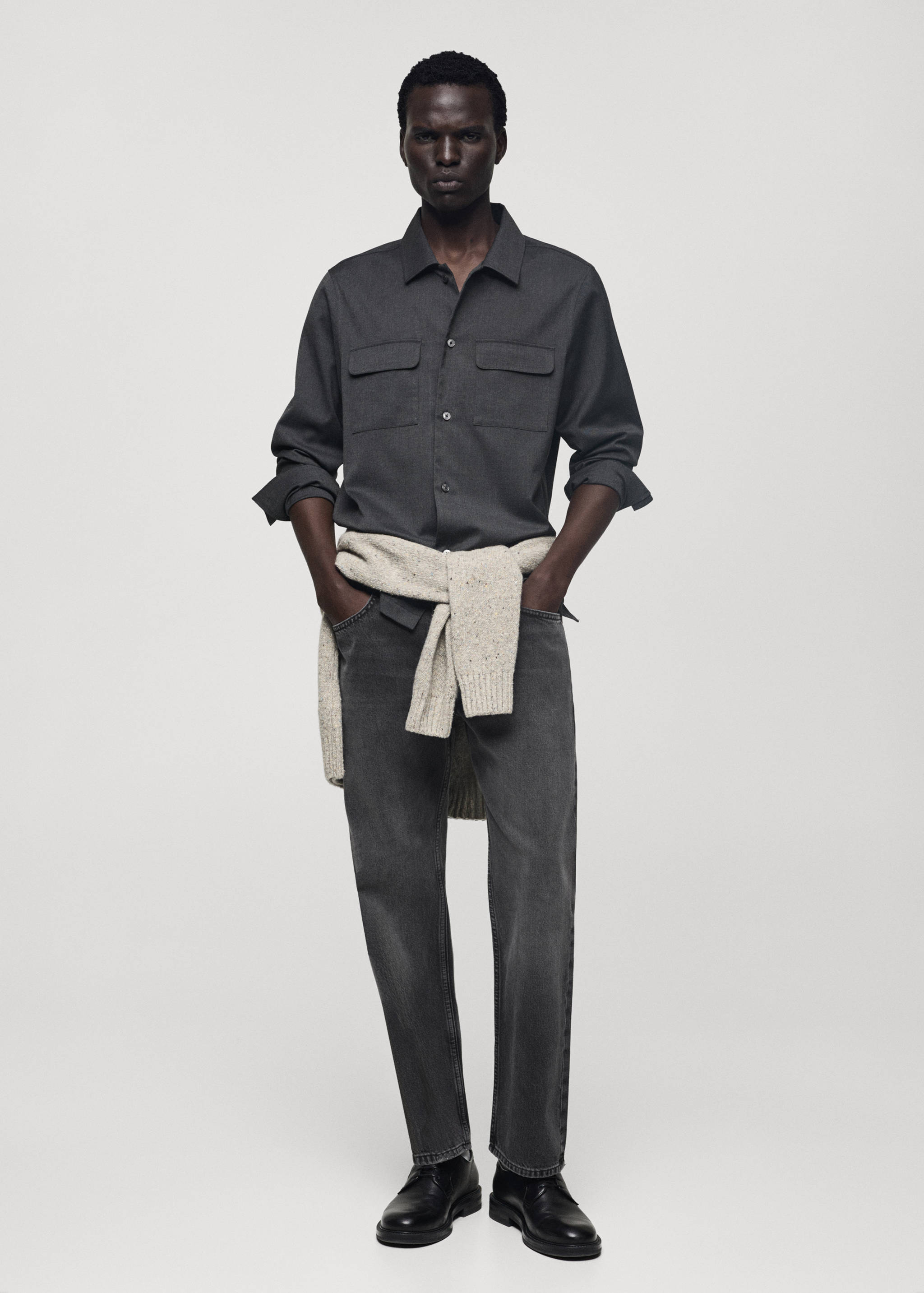 Dark grey straight-fit jeans - General plane