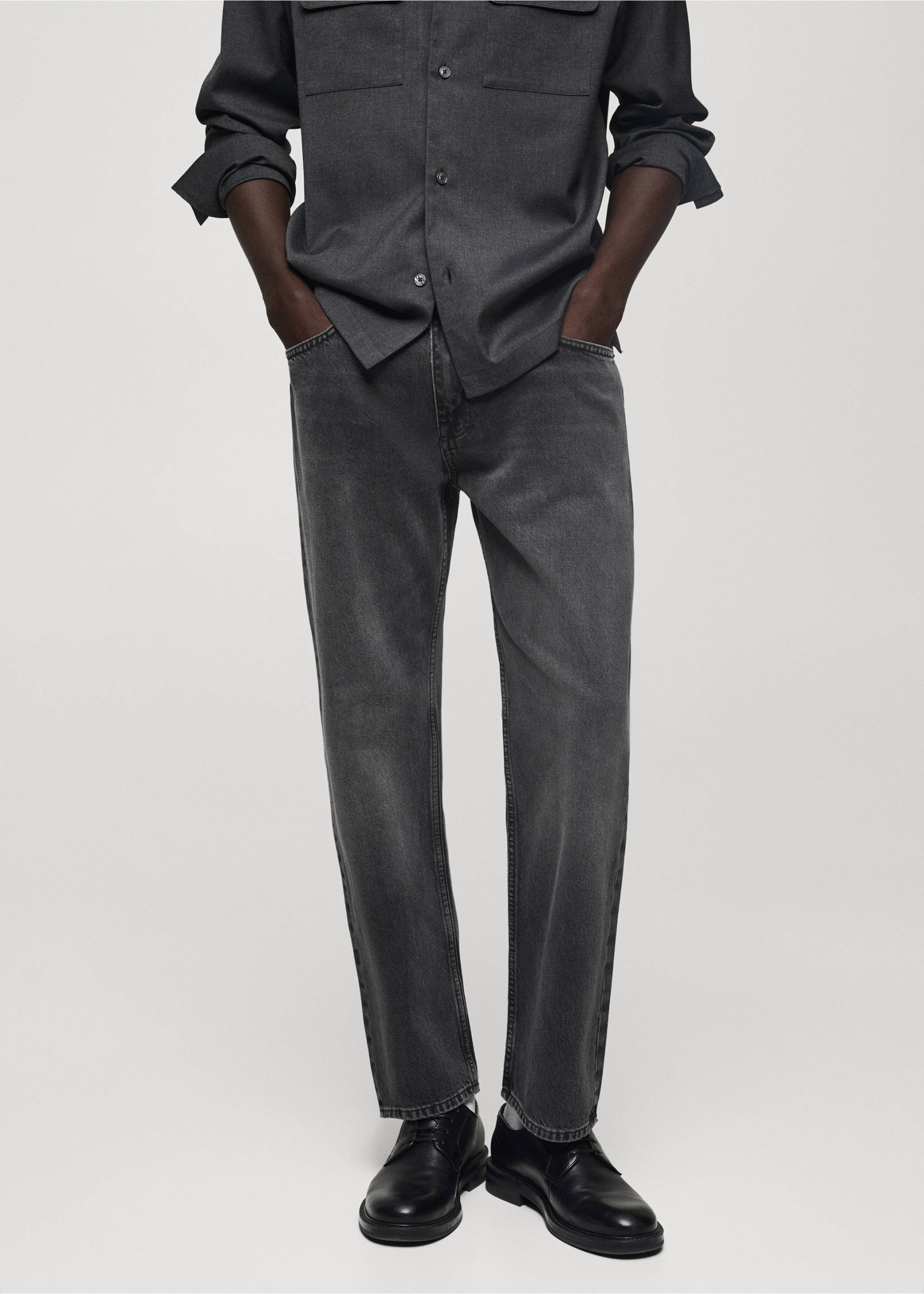 Dark grey straight-fit jeans - Medium plane, Open Grey. Ref: 77004460-00.