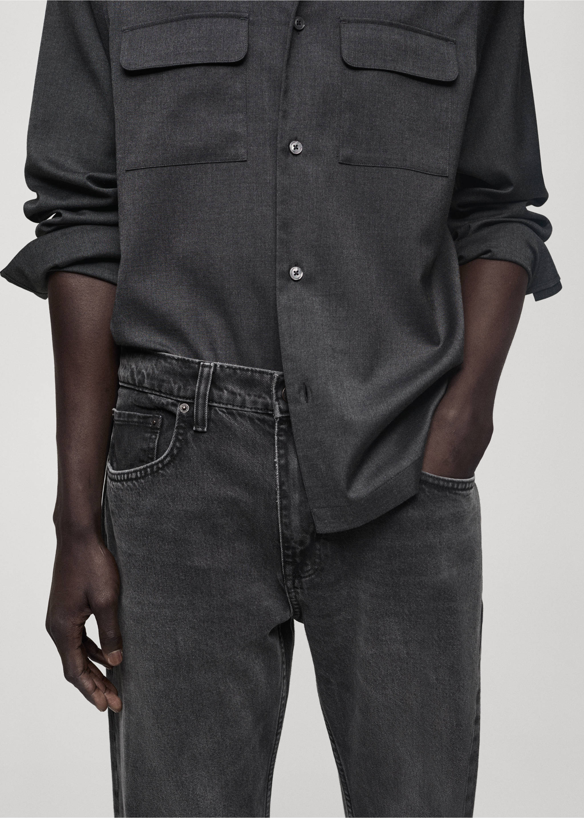 Dark grey straight-fit jeans - Details of the article 1, Open Grey. Ref: 77004460-00.
