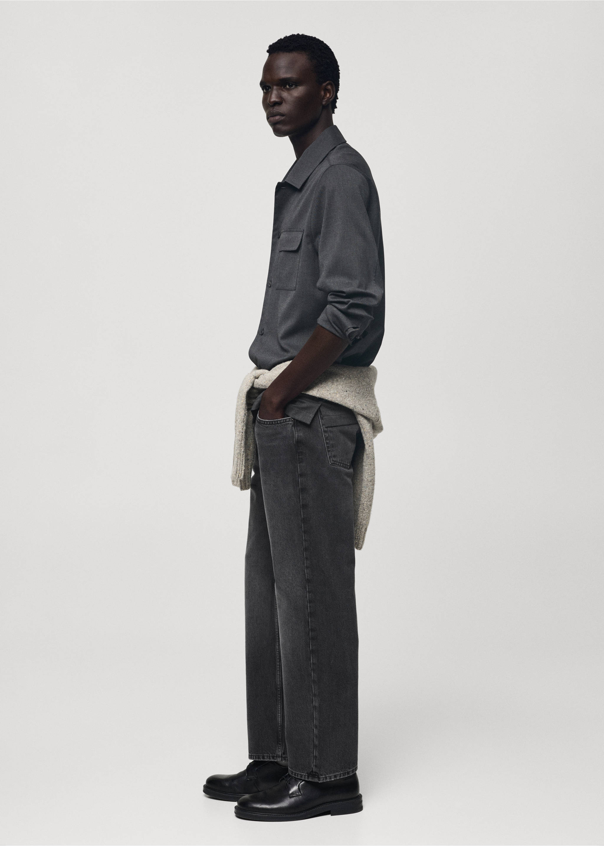Dark grey straight-fit jeans - Details of the article 2, Open Grey. Ref: 77004460-00.