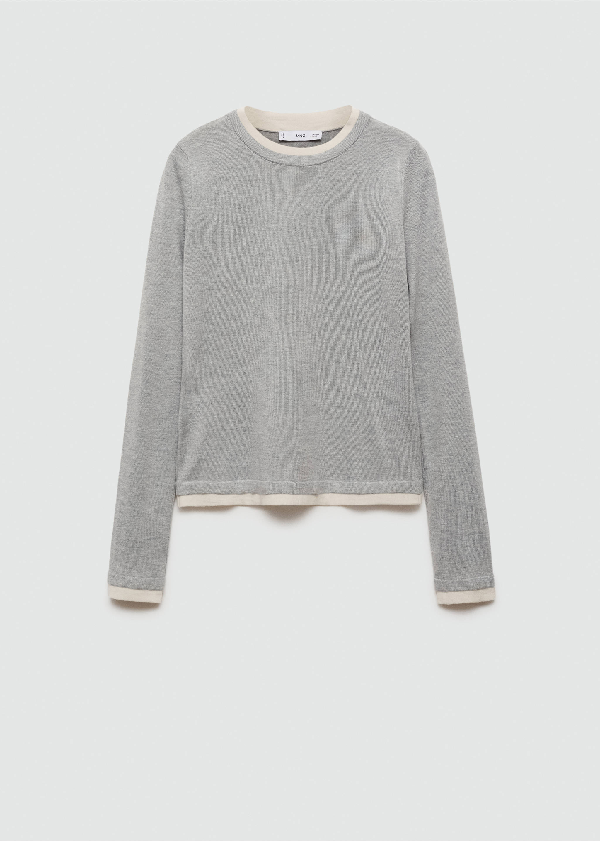 Pull-over maille fine liserés contrastés - Article sans modèle, Gris chiné clair. Ref: 77004766-00.