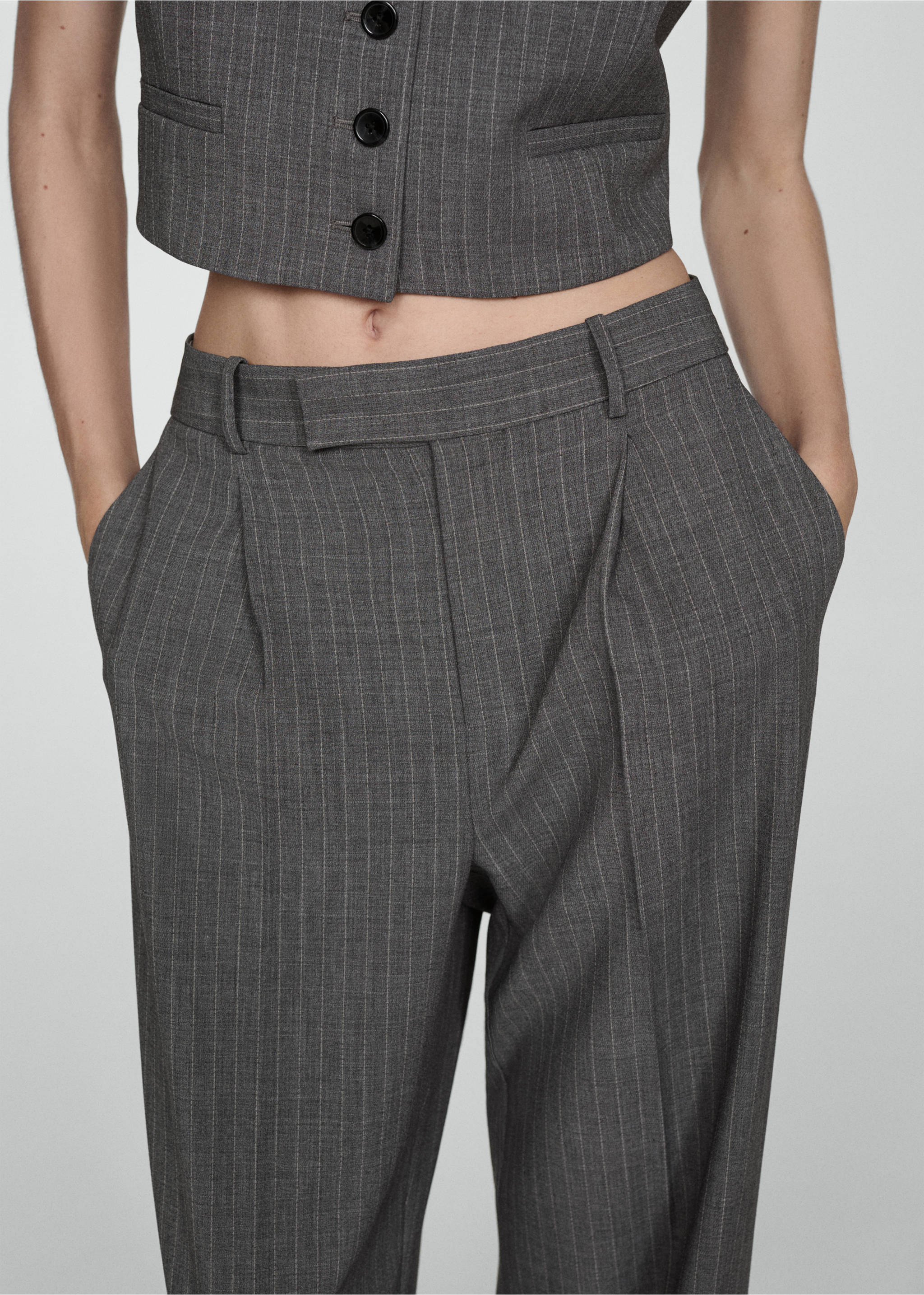 Pinstripe suit trousers - Details of the article 6, Grey. Ref: 77004769-00.